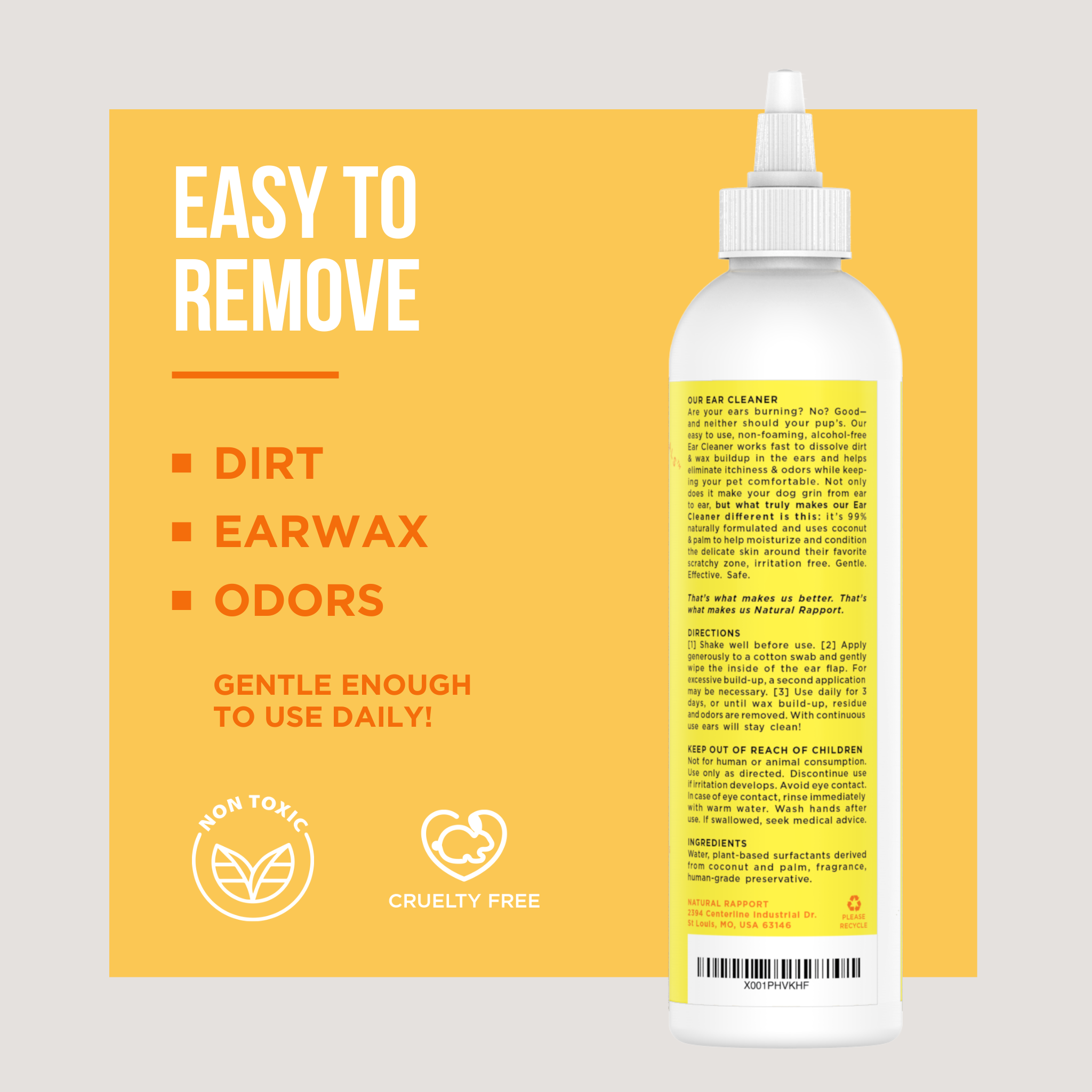 Natural Rapport - The Only Ear Cleaner Dogs Need: 3 ounce