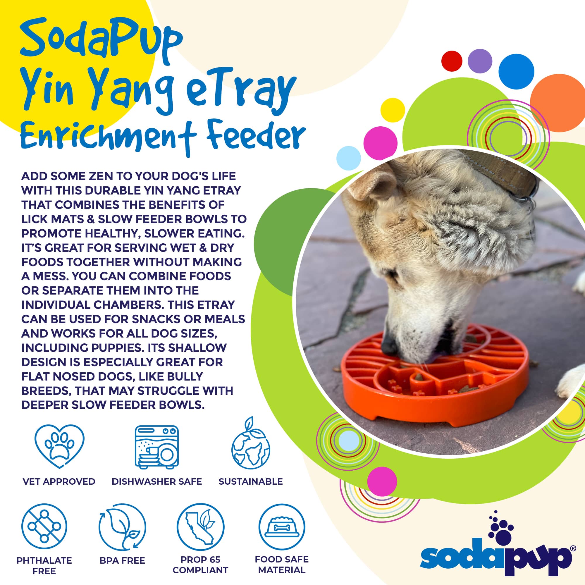 SodaPup Dog Toys - Yin Yang Design Shallow eTray Enrichment Slow Feeder Tray for Dogs: Green