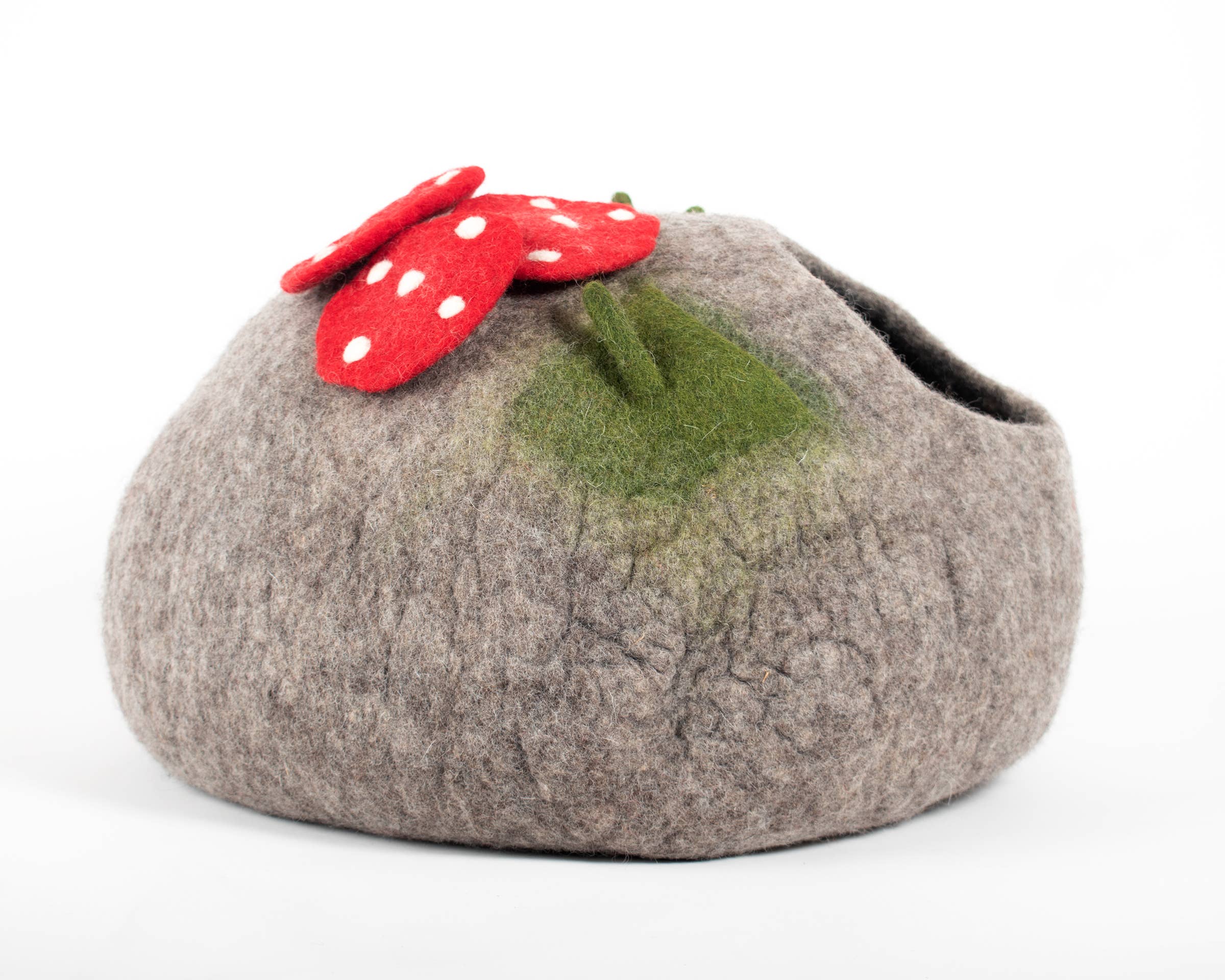 Felt Cat Cave Natural Wool Mushroom Cat Bed