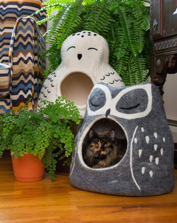 Dharma Dog Karma Cat - Owl Wool Pet Cave: Grey