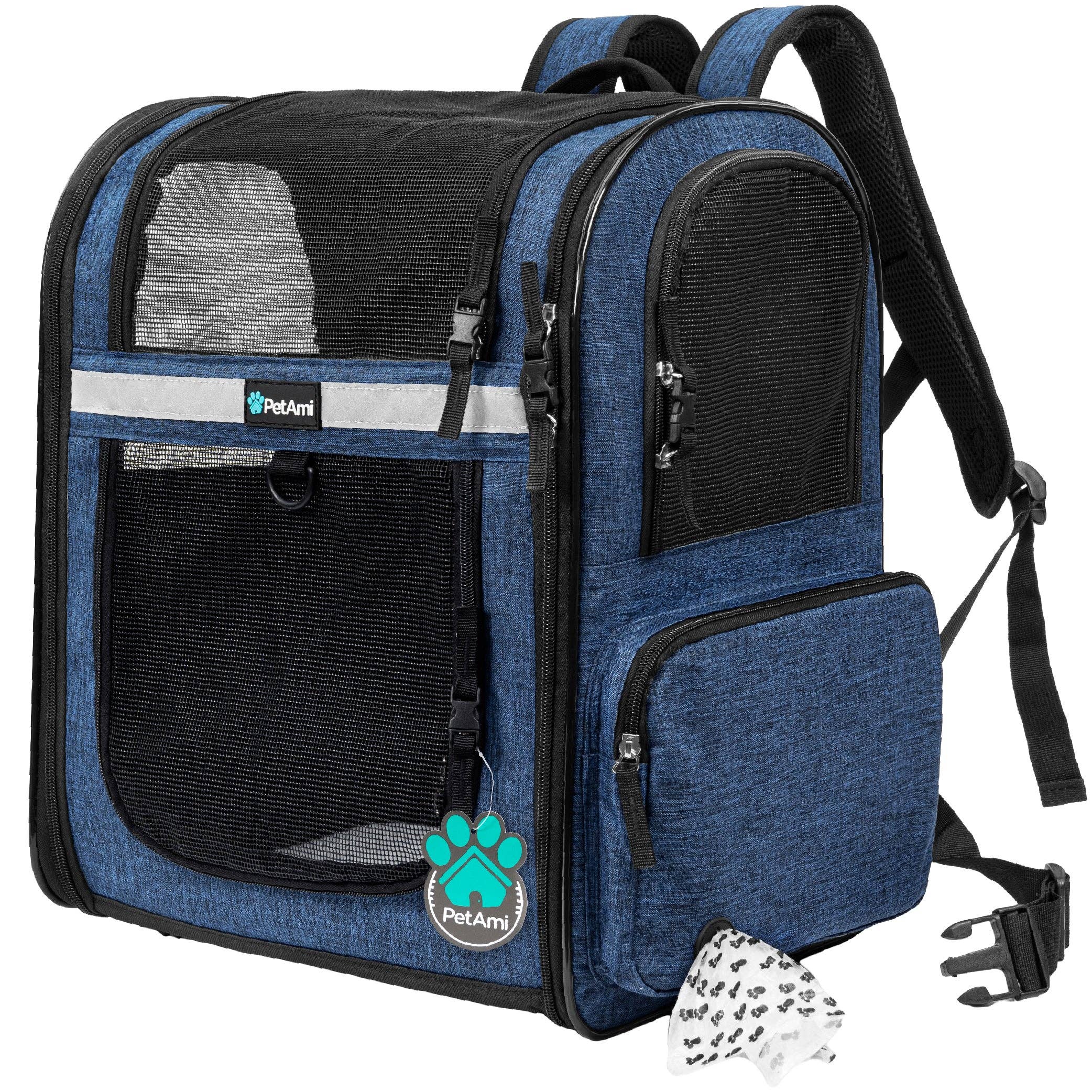PetAmi - Ultimate 4 Way Entry Pet Carrier Backpack: Black / One Size - 14.5" x 11.5" x 18" (LxWxH)
