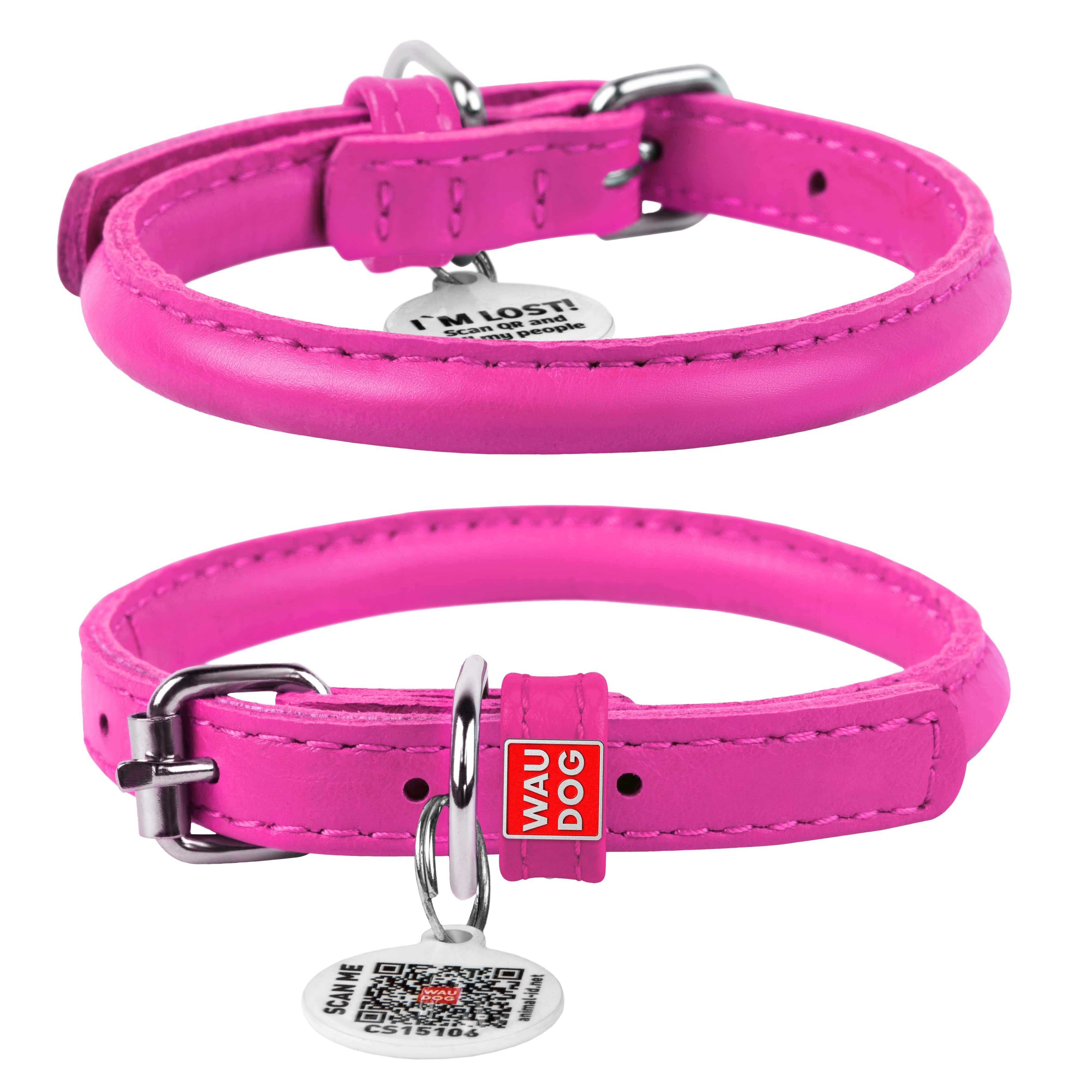 WAUDOG - Glamour Reinforced Rolled Leather Collar With Metal Clasp: XS (XXXS) 8 in / Black