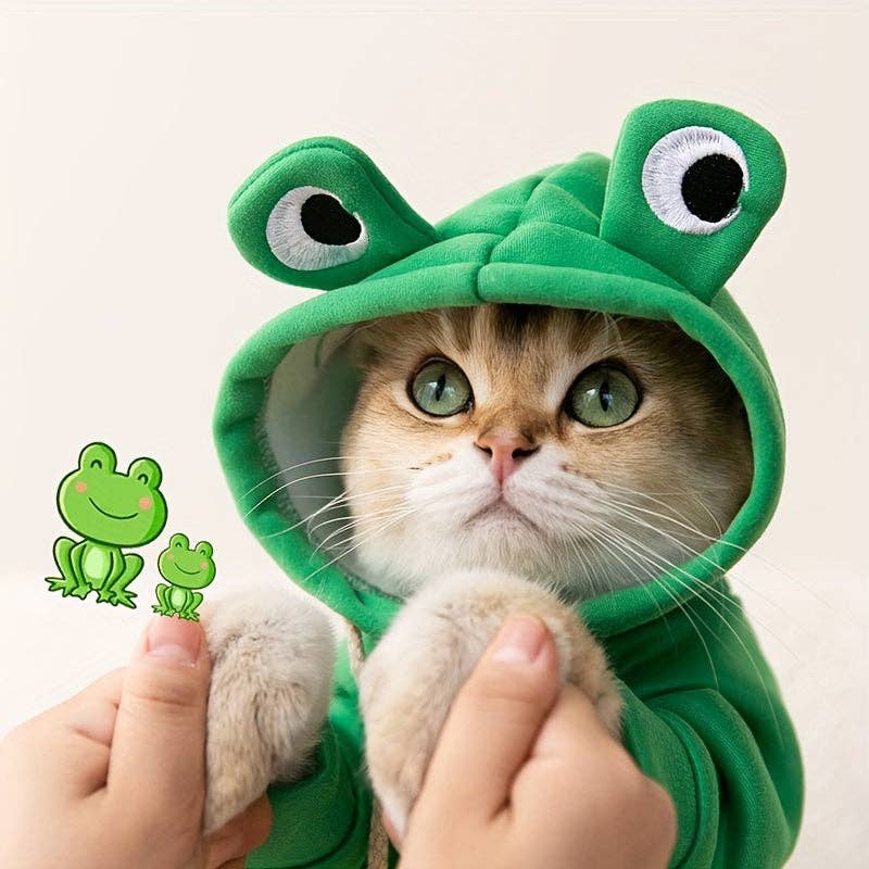 Adorable Frog-Themed PET Hoodie For Small Breeds - Cozy Knit Pullover With Drawstring, Perfect For All Seasons: Green / L