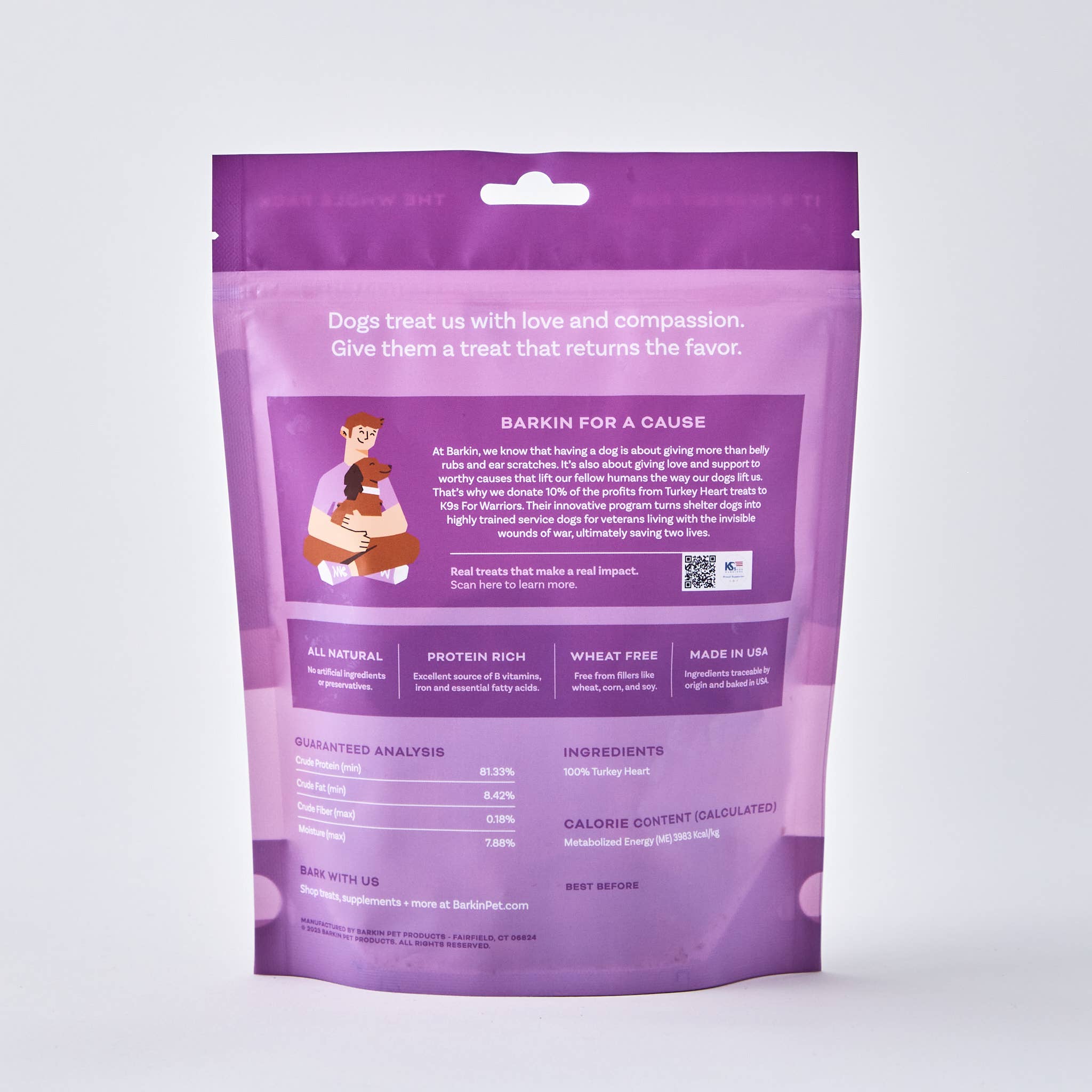 BARKIN - FREEZE DRIED TURKEY HEART SINGLE INGREDIENT DOG TREATS