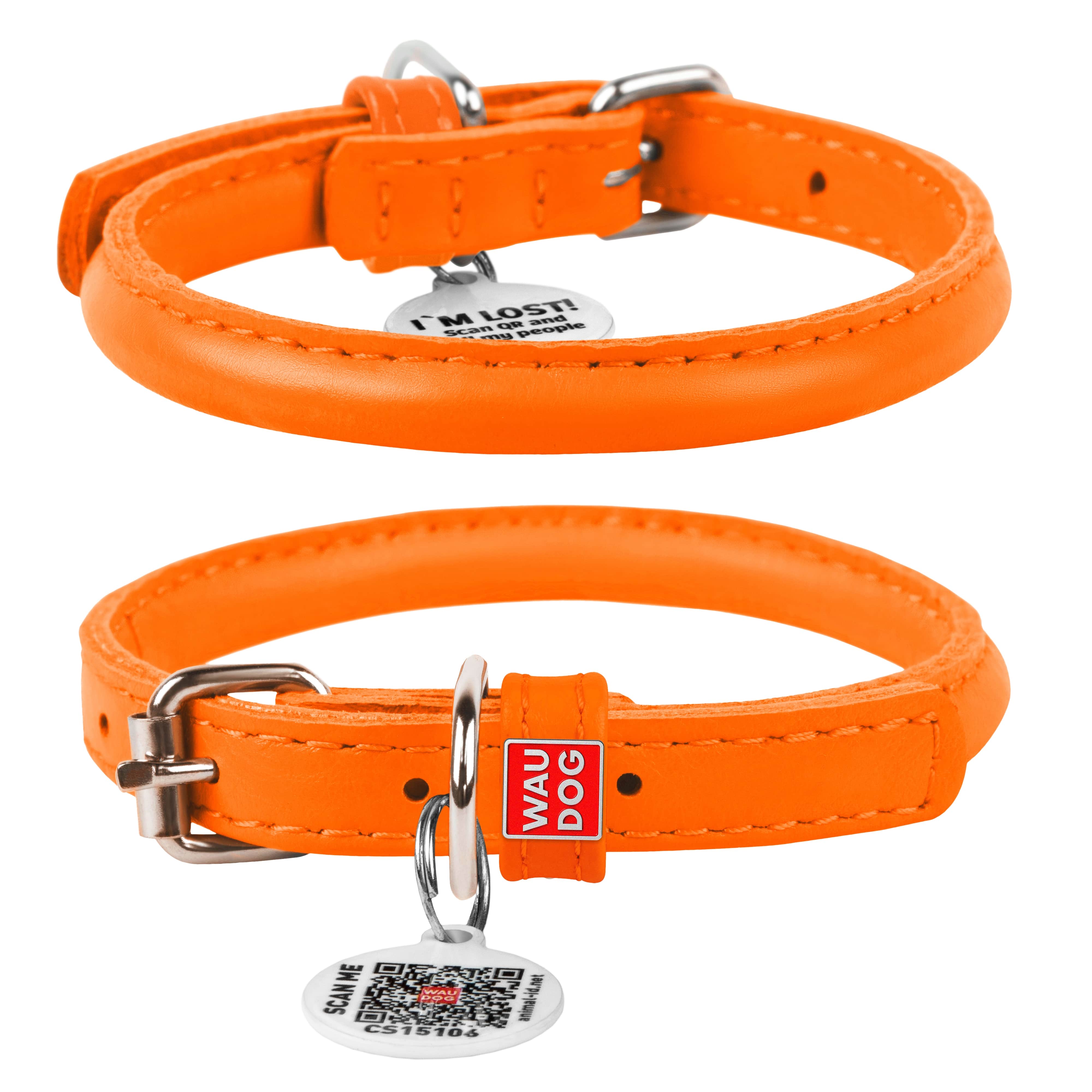 WAUDOG - Glamour Reinforced Rolled Leather Collar With Metal Clasp: XS (XXXS) 8 in / Black