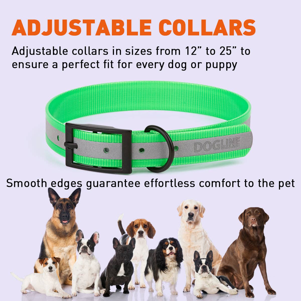 Dogline 22"-25" - Biothane Translucent Reflective Collar: Orange / 22"-25" / 1"