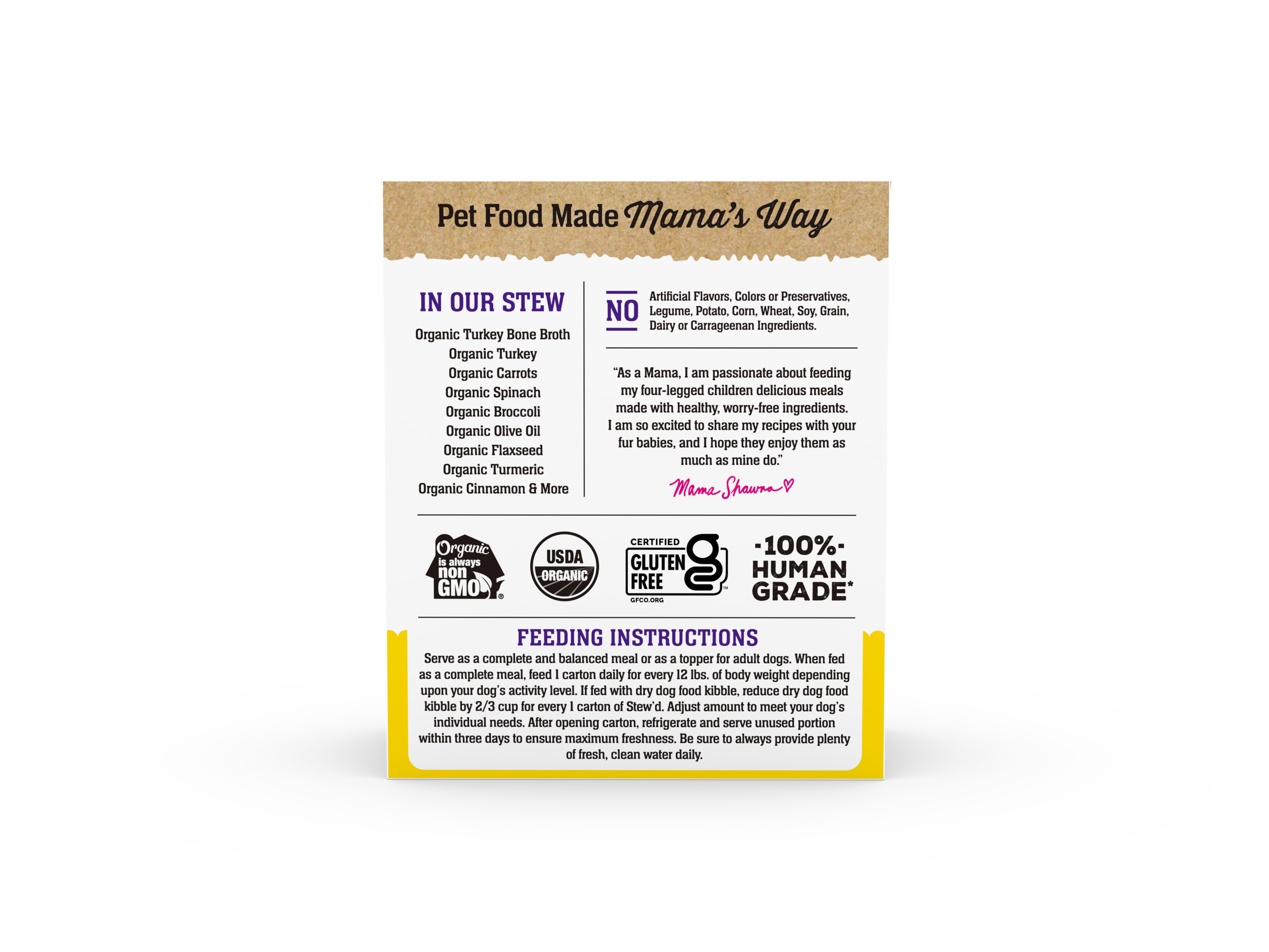 Mama Shawna - Stew'd Organic Dog Turkey & Veggies Recipe: Yellow