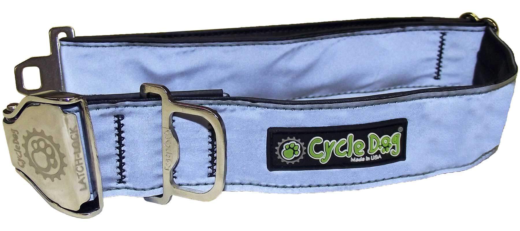 Cycle Dog - Silver Max Reflective Dog Collar: Latch-Lock Metal Buckle / Large / Standard