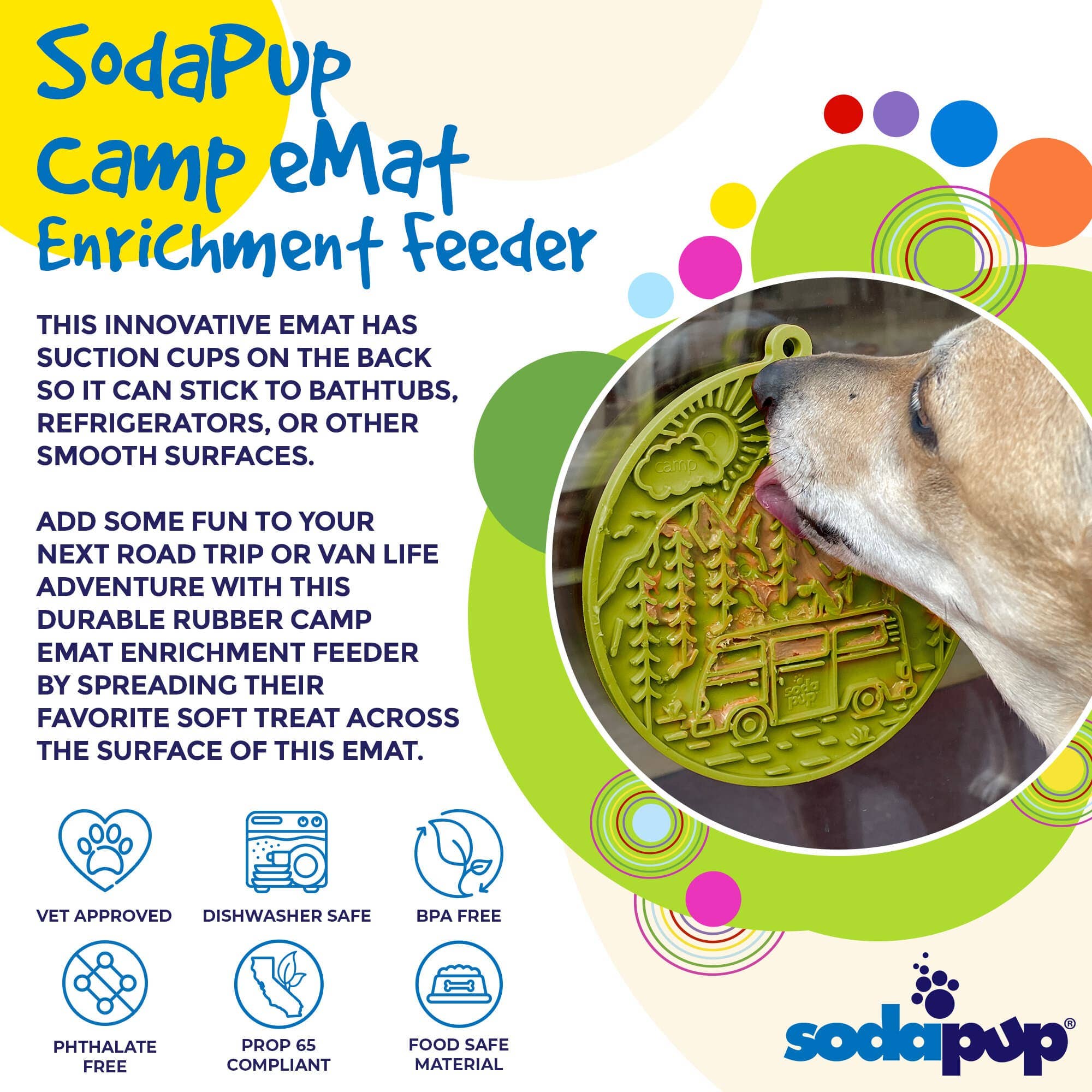 SodaPup Dog Toys - Camp eMat Enrichment Lick Mat With Suction Cups: Green