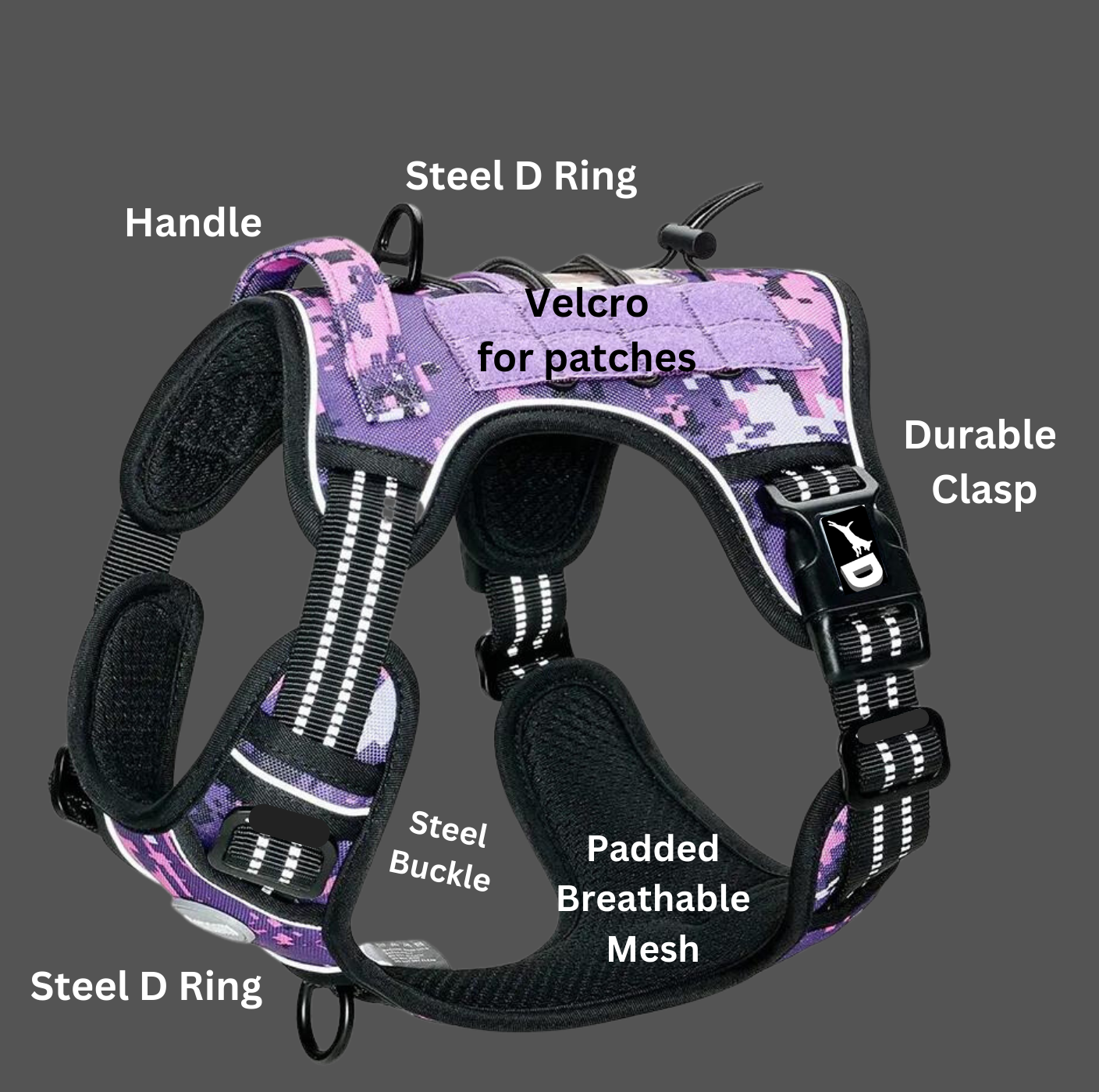 DOGWORX, LLC - Trail Buddy Harness PURPLE CAMO: Large