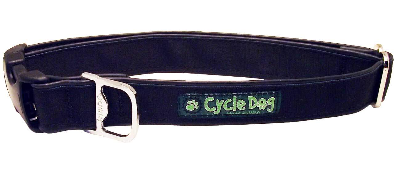 Cycle Dog - Solid Black Dog Collar: Latch-Lock Metal Buckle / Large / Standard