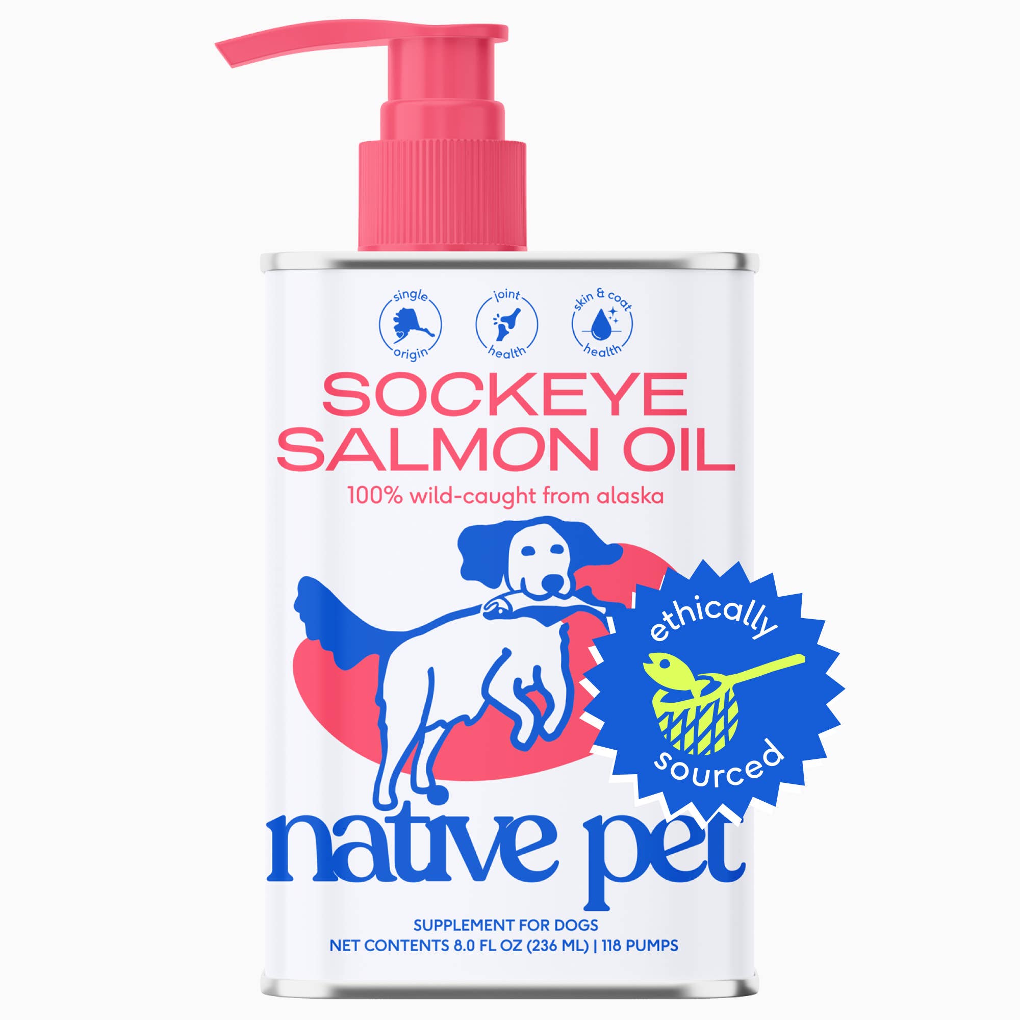 Native Pet - Wild-Caught Alaskan Sockeye Salmon Oil, Skin & Coat Health: 8 oz