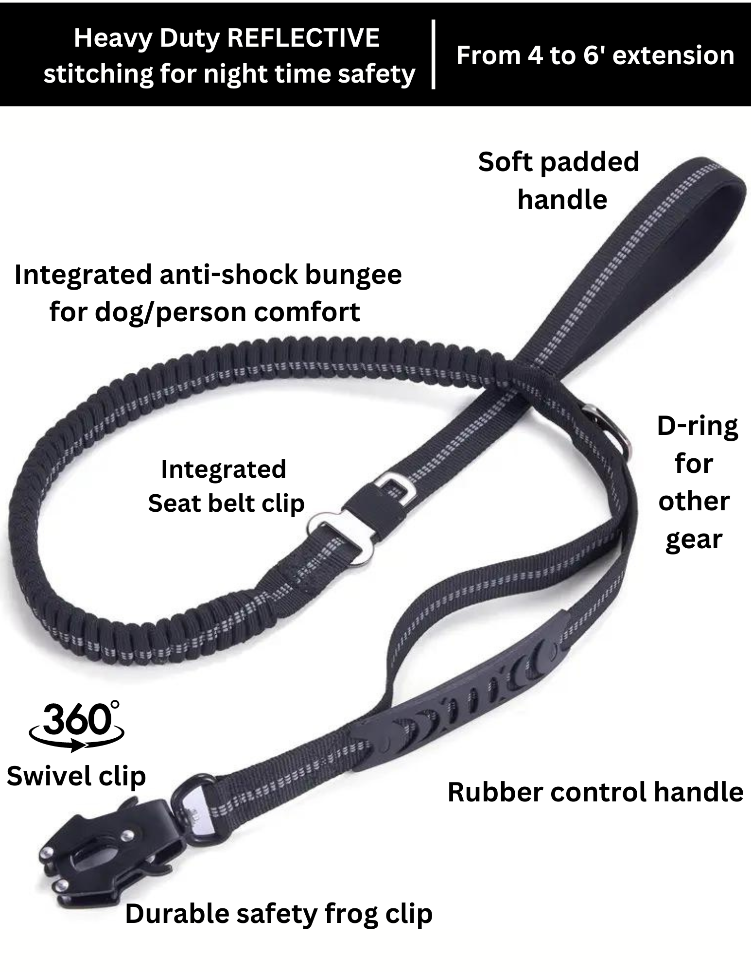 DOGWORX, LLC - Trail Buddy Multi-Function Leash - BLACK