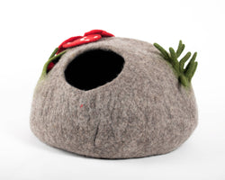 Felt Cat Cave Natural Wool Mushroom Cat Bed