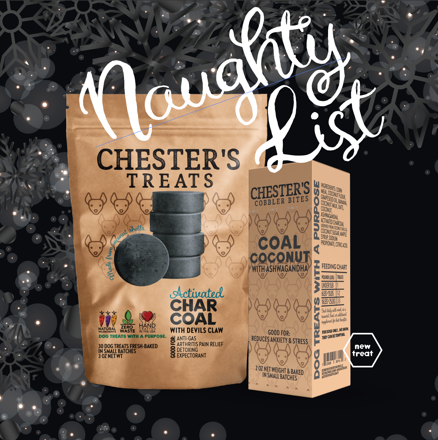 Chester's Dog Treats, LLC - CHESTER'S COAL AND COCONUT BONE BITES (NAUGHTY DOG GIFTS)