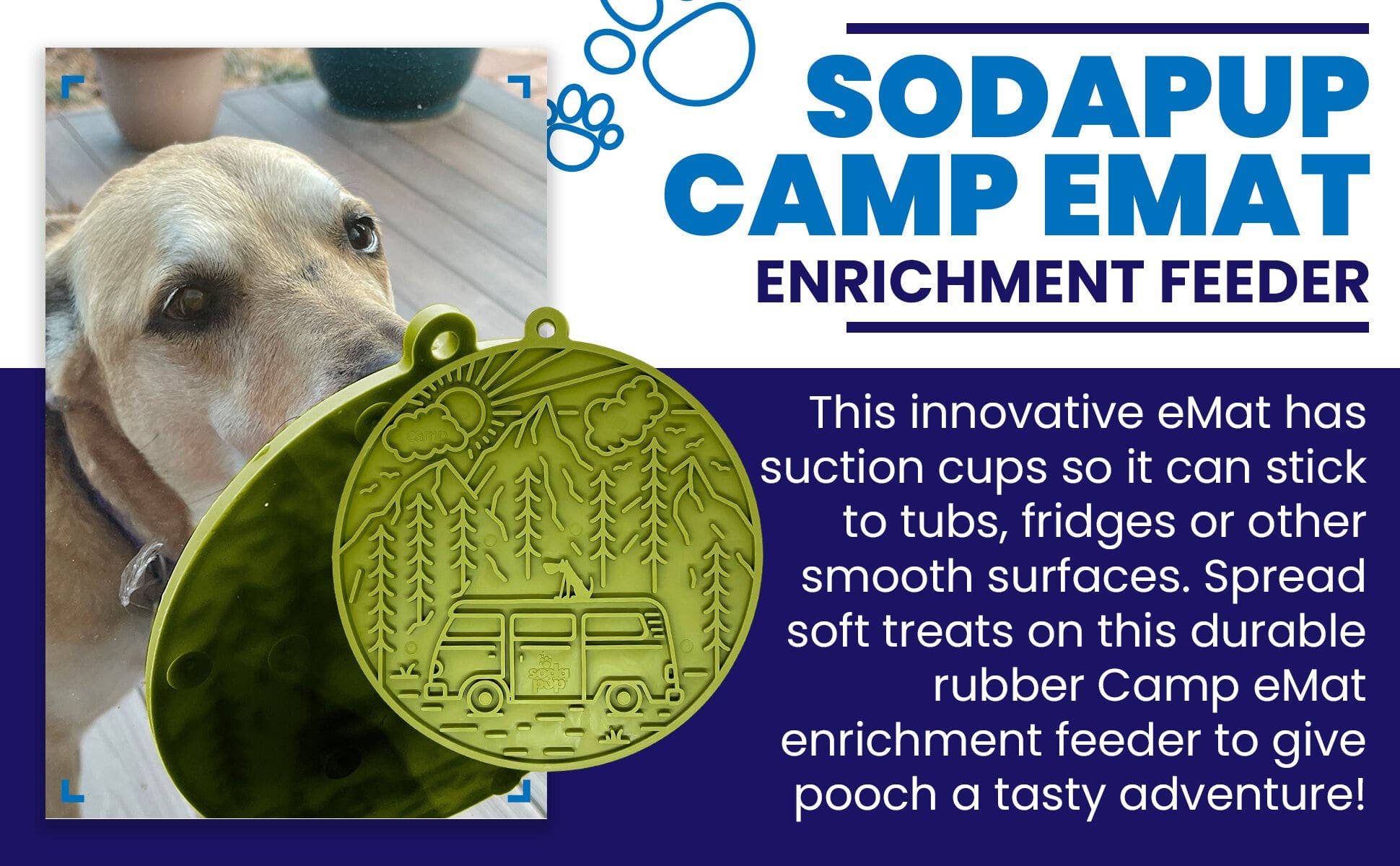 SodaPup Dog Toys - Camp eMat Enrichment Lick Mat With Suction Cups: Green