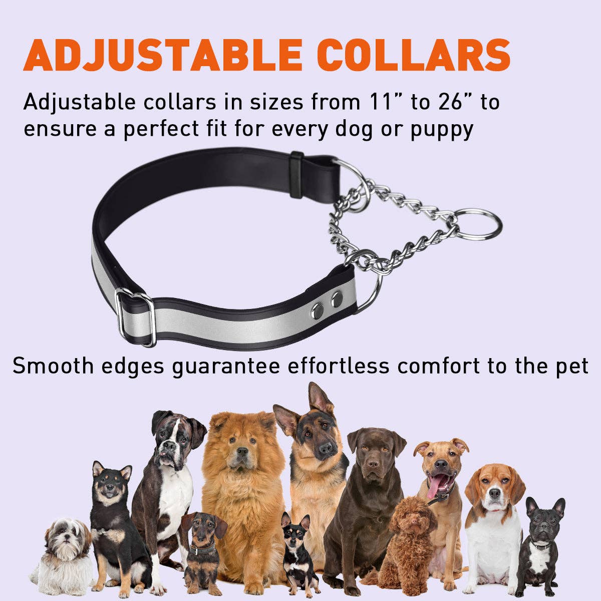 Dogline - Reflective Biothane Martingale Collar: Black / 11"-15" / 3/4"