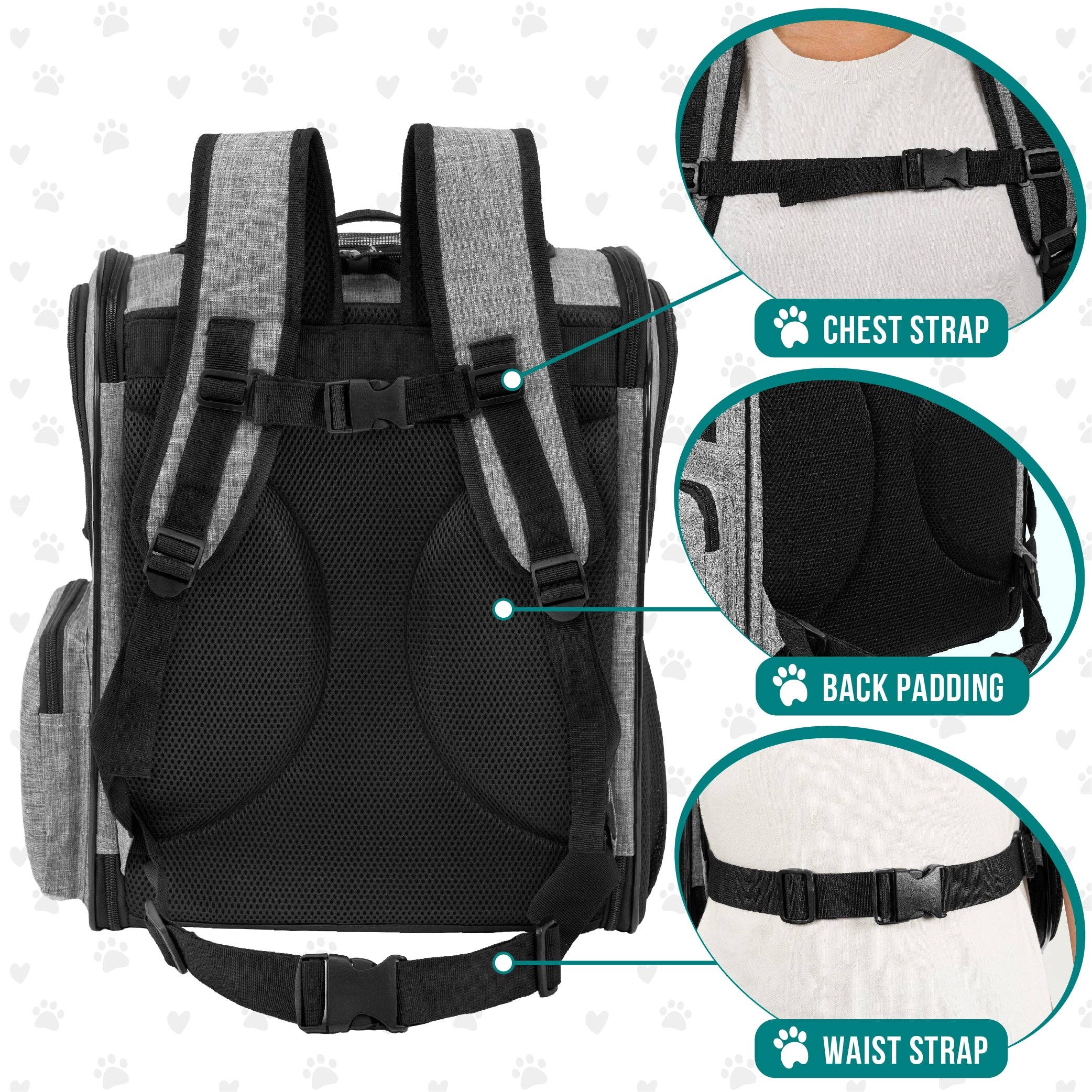 PetAmi - Ultimate 4 Way Entry Pet Carrier Backpack: Black / One Size - 14.5" x 11.5" x 18" (LxWxH)