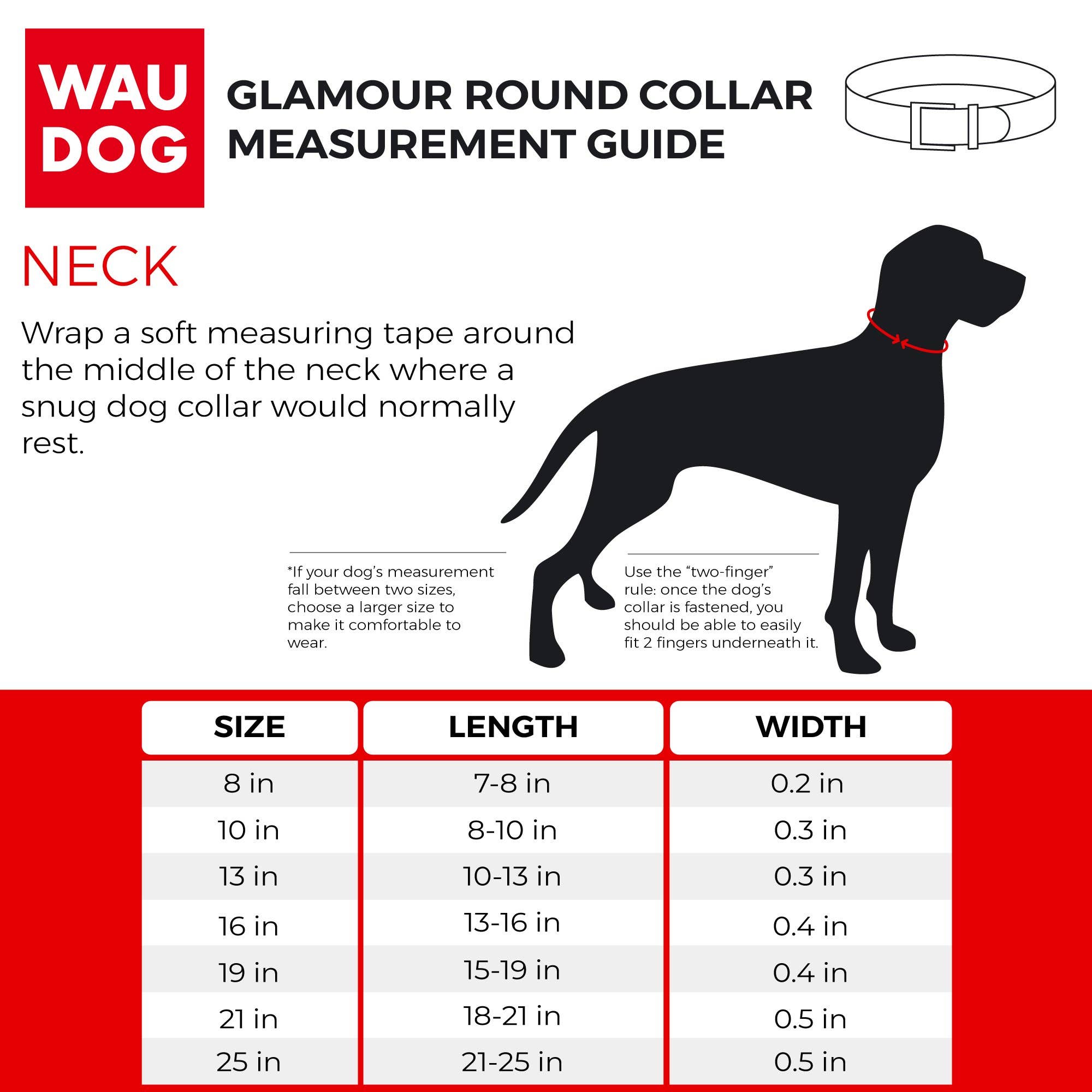 WAUDOG - Glamour Reinforced Rolled Leather Collar With Metal Clasp: M 19 in / Black