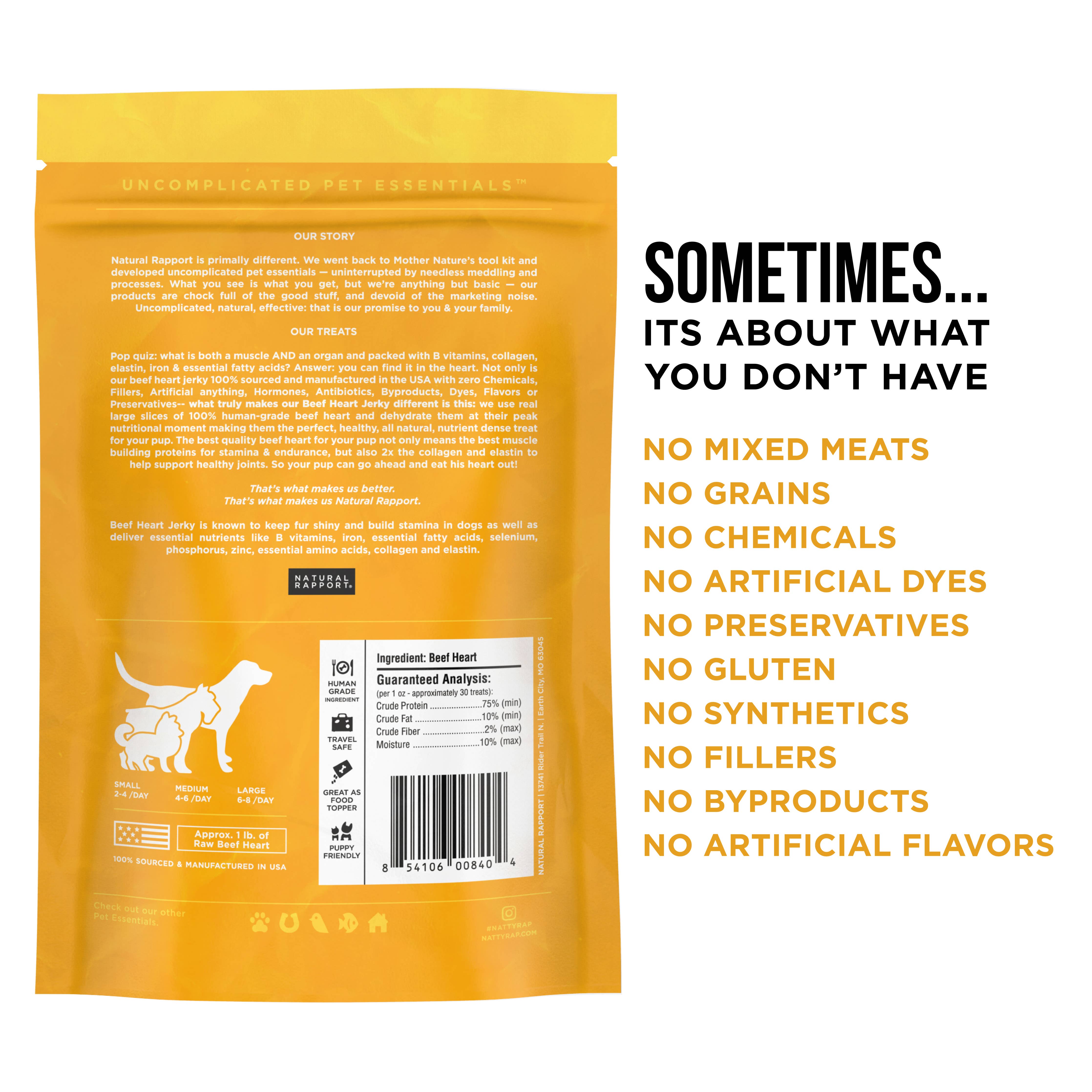 Natural Rapport - The Only Beef Heart Jerky Dogs Need: 4 oz bag