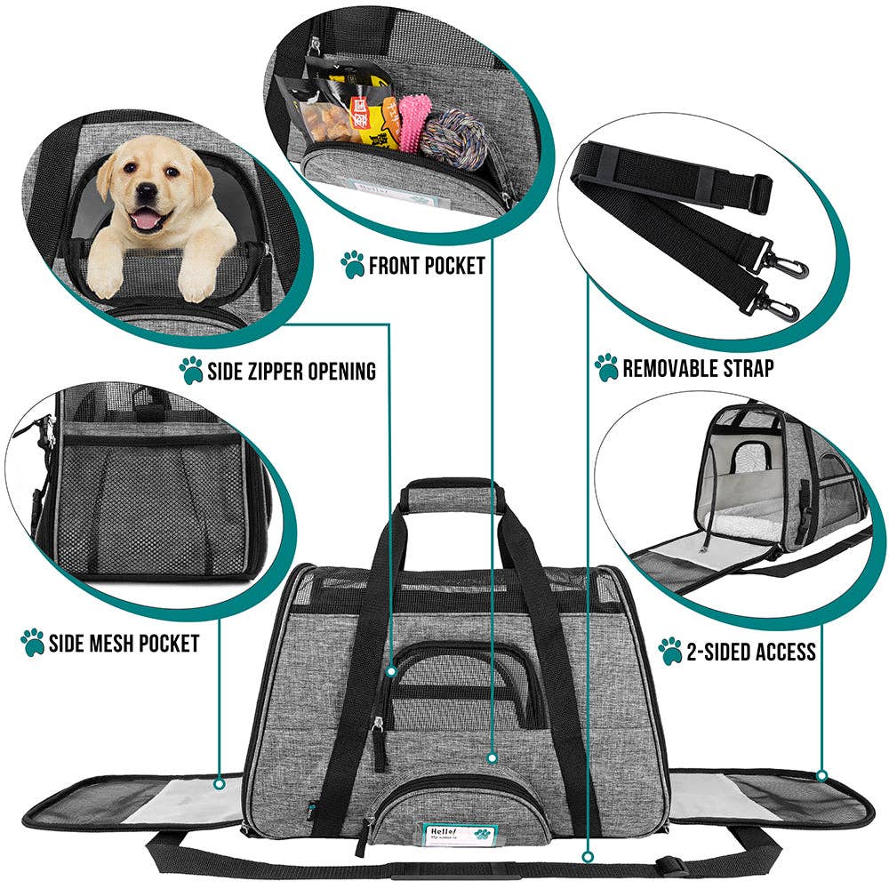 PetAmi - Heather Tote Bag Pet Carrier - Airline Approved: Heather Gray / Small - 17" x 10.2" x 11.2" (LxWxH)