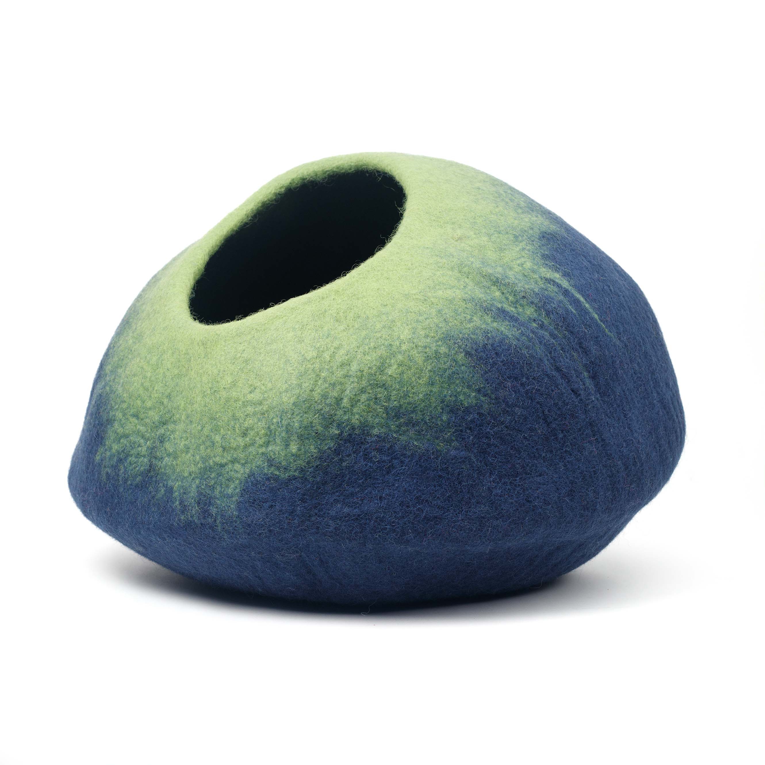 Felt Cat Cave Natural Felt Wool Cat Bed - Navy & Green