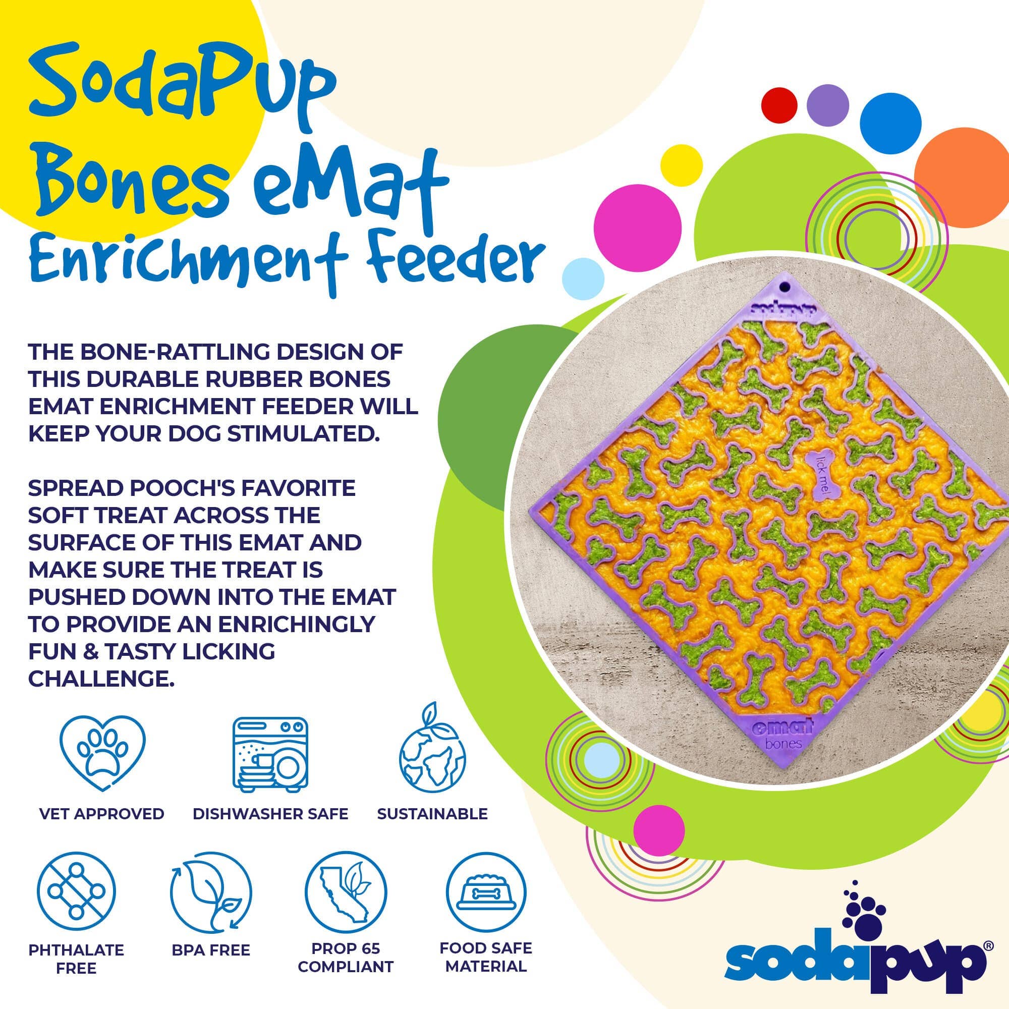 SodaPup Dog Toys - Bones Design Emat Enrichment Licking Mat: Red Bones E-mat
