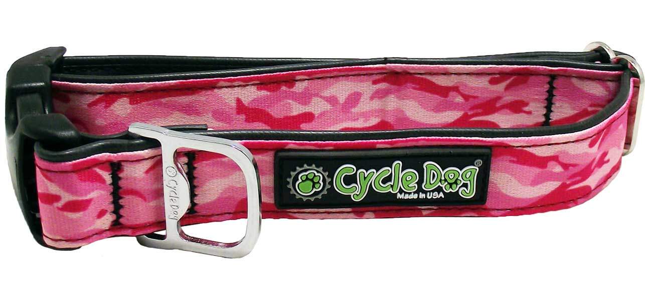 Cycle Dog - Pink Camo Dog Collar: Latch-Lock Metal Buckle / Medium