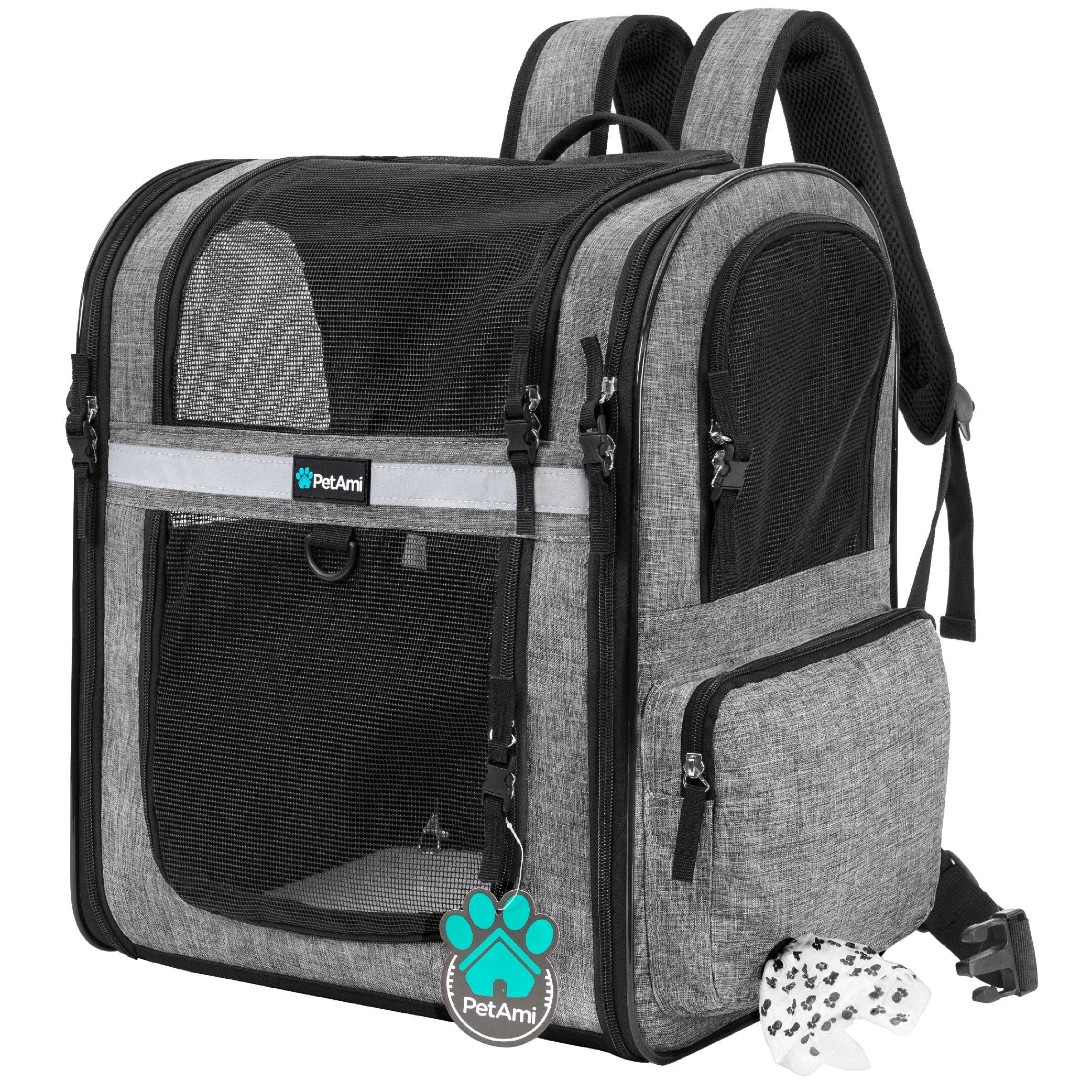 PetAmi - Ultimate 4 Way Entry Pet Carrier Backpack: Black / One Size - 14.5" x 11.5" x 18" (LxWxH)