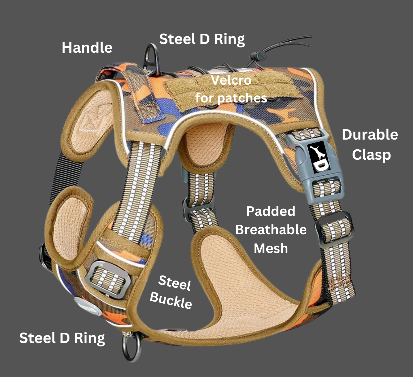 DOGWORX, LLC - Trail Buddy Harness - ORANGE CAMO: X-Large