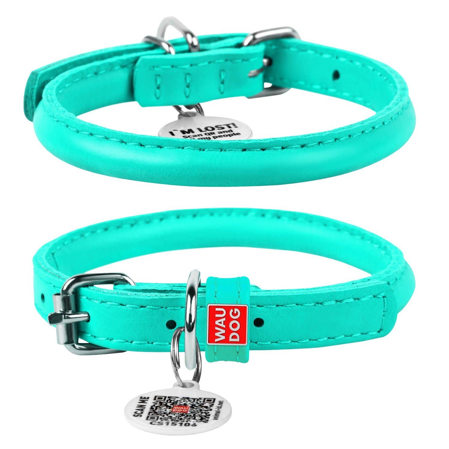 WAUDOG - Glamour Reinforced Rolled Leather Collar With Metal Clasp: XS 13 in / Black