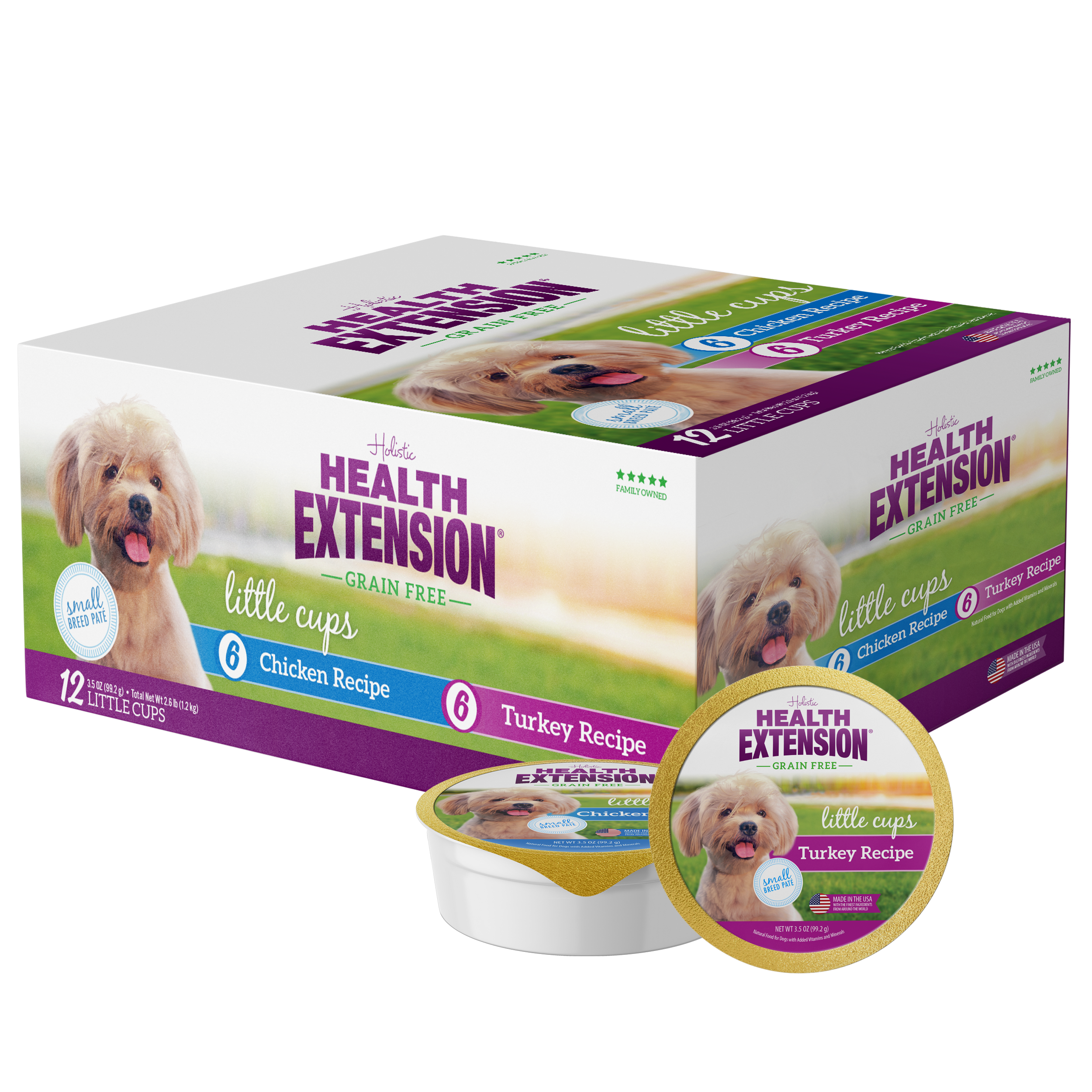 Health Extension Pet Care - Little Cups Chicken for Small Breeds Variety Pack: Chicken & Turkey Variety Pack - Small Breed 3.5oz