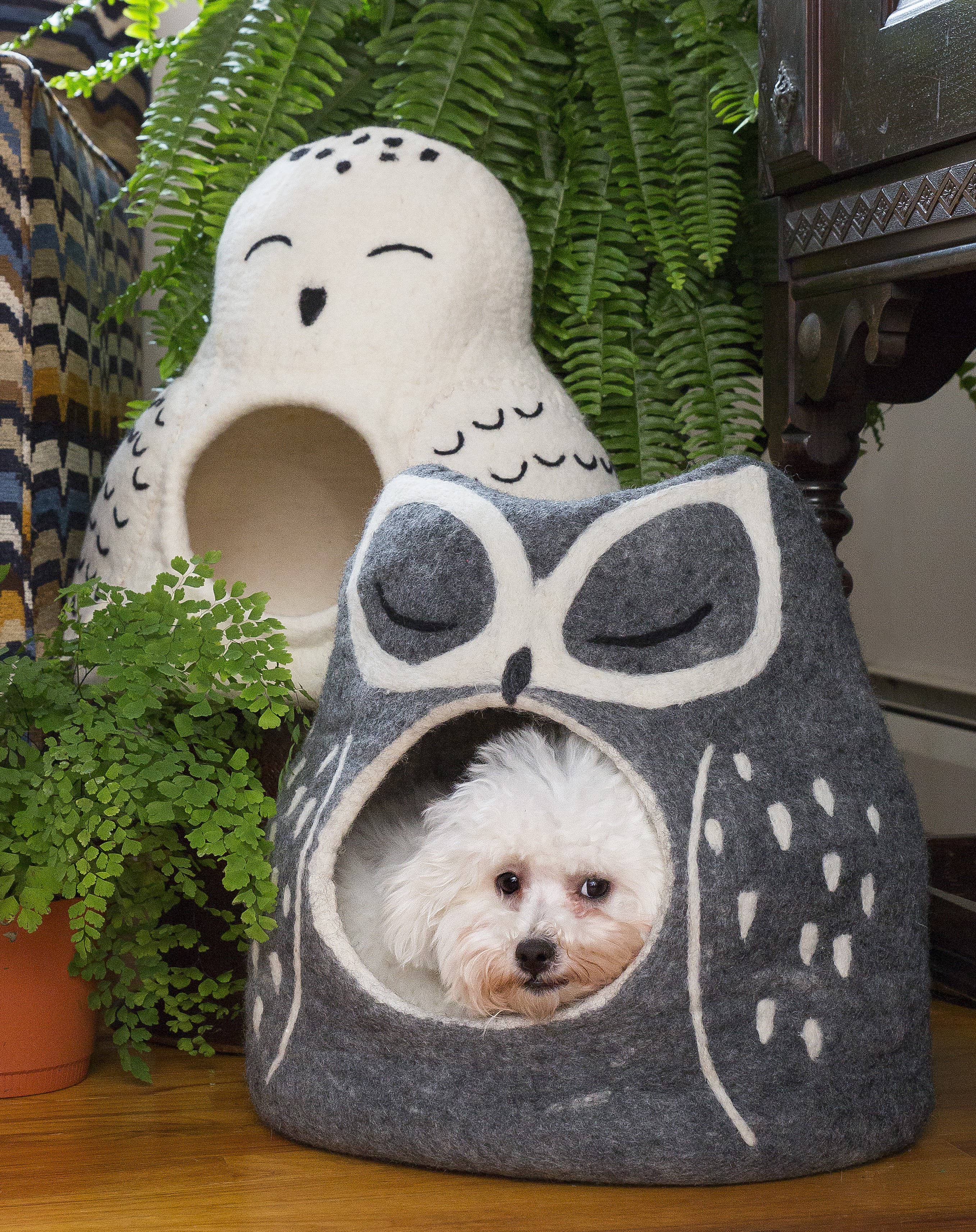 Dharma Dog Karma Cat - Owl Wool Pet Cave: Snowy
