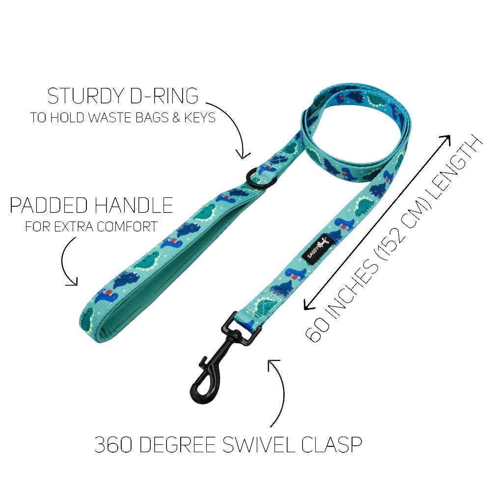 SASSY WOOF - Dog Fabric Leash - Dino Darling