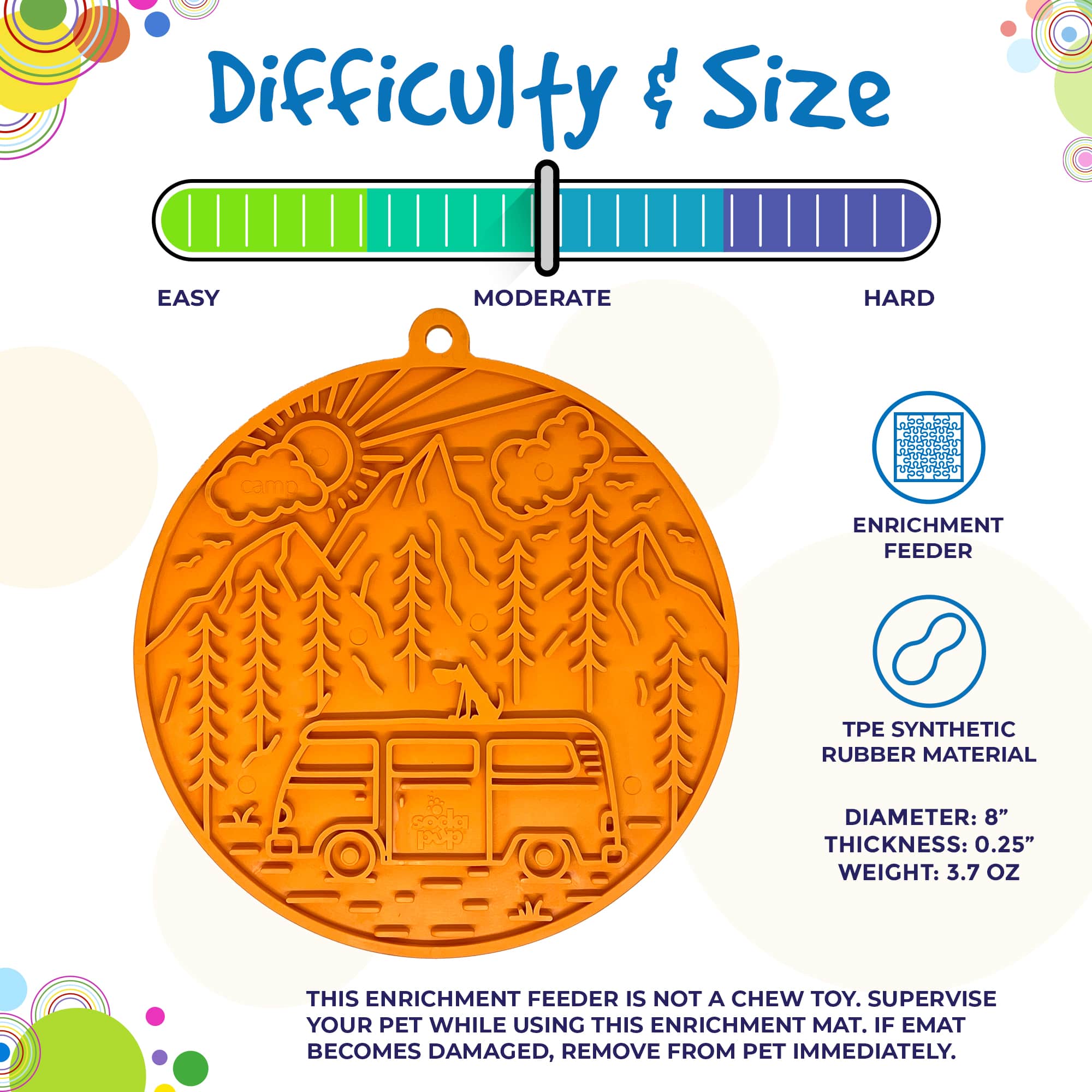 SodaPup Dog Toys - Camp eMat Enrichment Lick Mat With Suction Cups: Orange