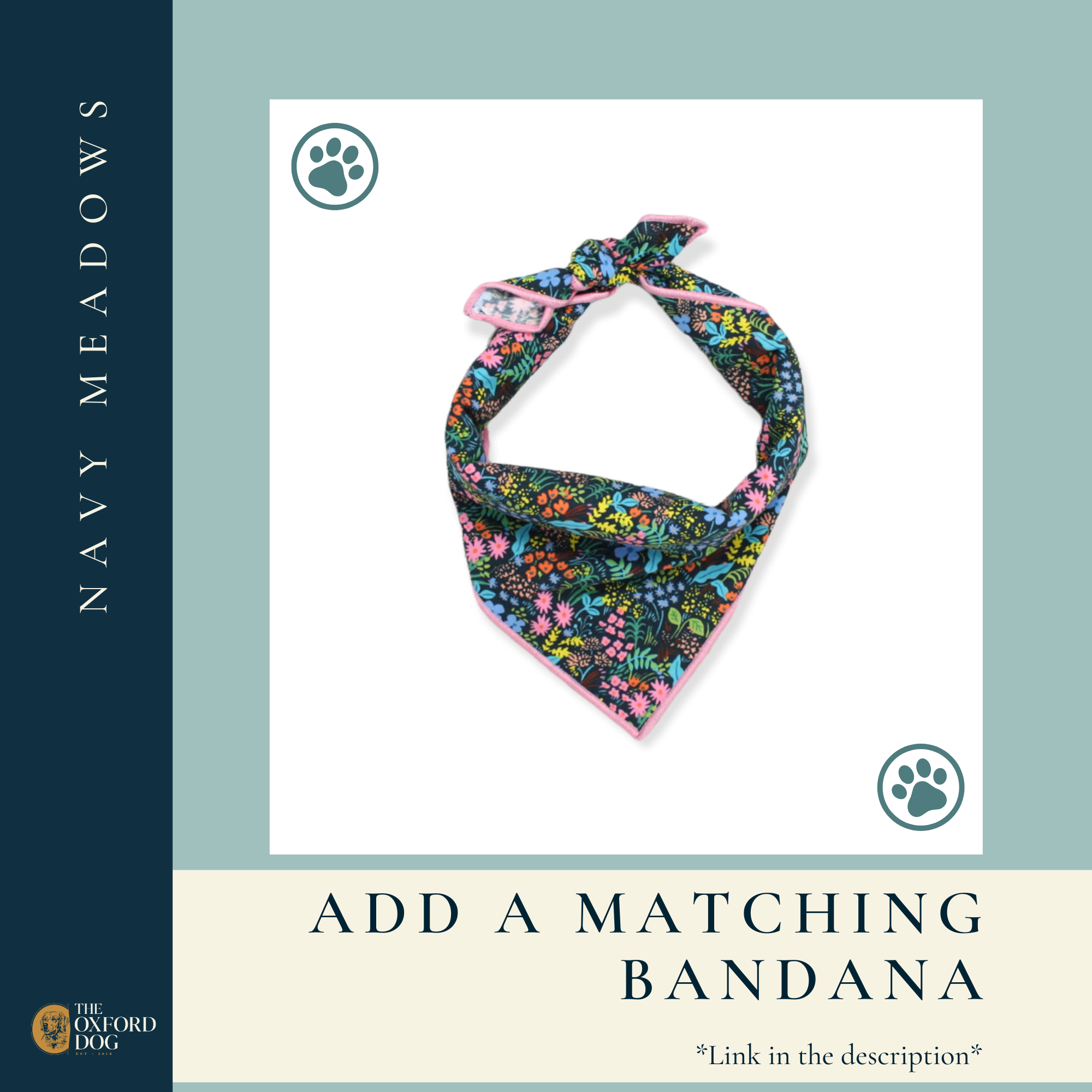 The Oxford Dog - Dog Bandana, Pet Accessories, Dog Mom Gifts, Navy Meadows: XSmall