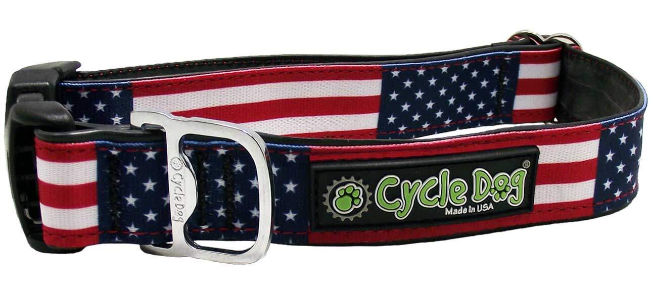 Cycle Dog - USA Stars & Stripes Dog Collar: Latch-Lock Metal Buckle / Medium / Standard