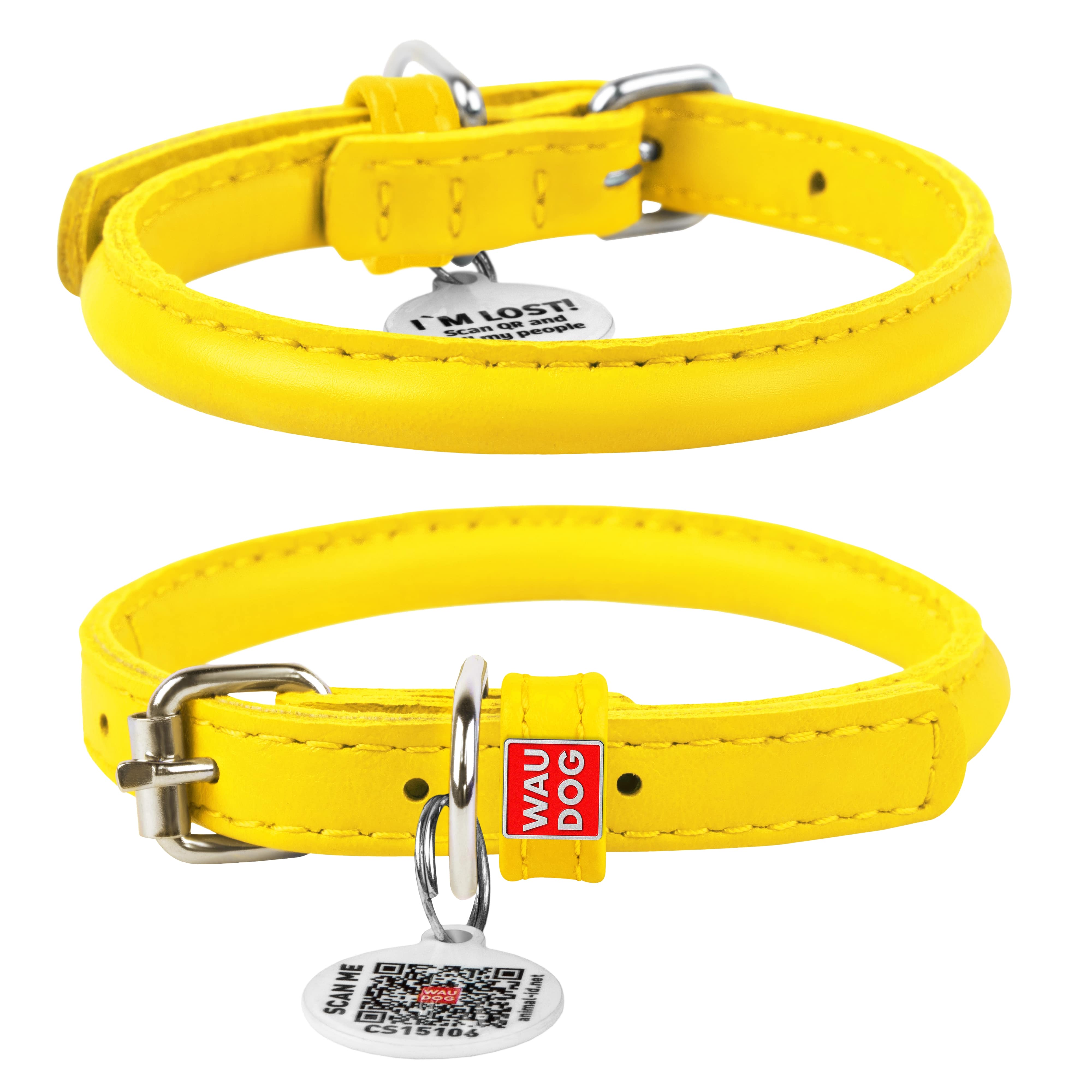 WAUDOG - Glamour Reinforced Rolled Leather Collar With Metal Clasp: S 16 in / Black