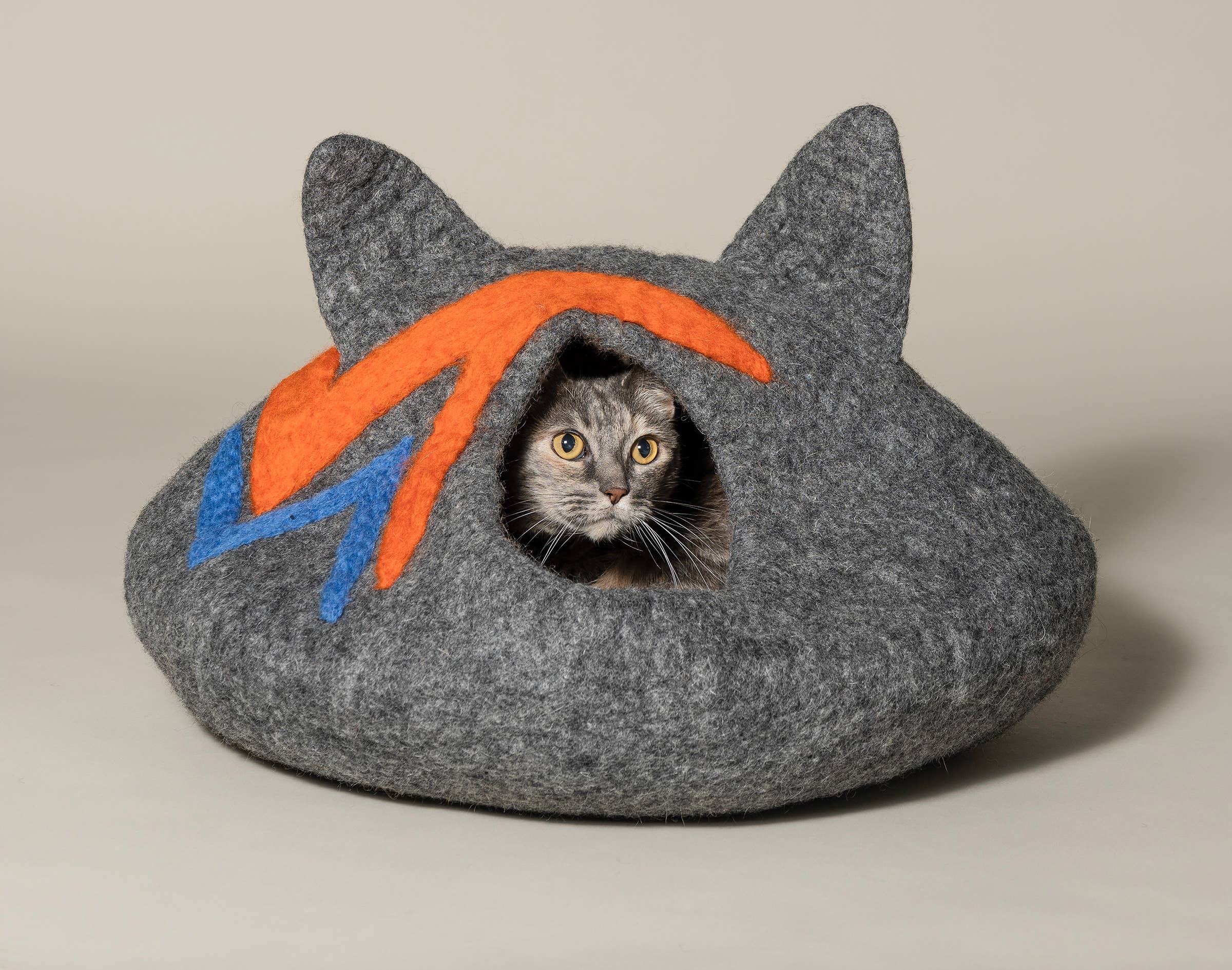Felt Cat Cave Natural Felt Wool Cat Bed - Ears & Bolt: Dark Gray