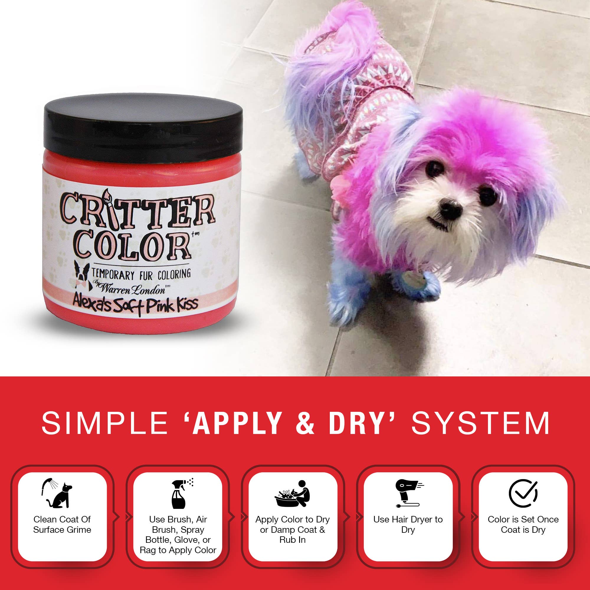 Warren London Dog Products - Critter Color - Temporary Fur Coloring - 7 Color Options: All 7 Colors