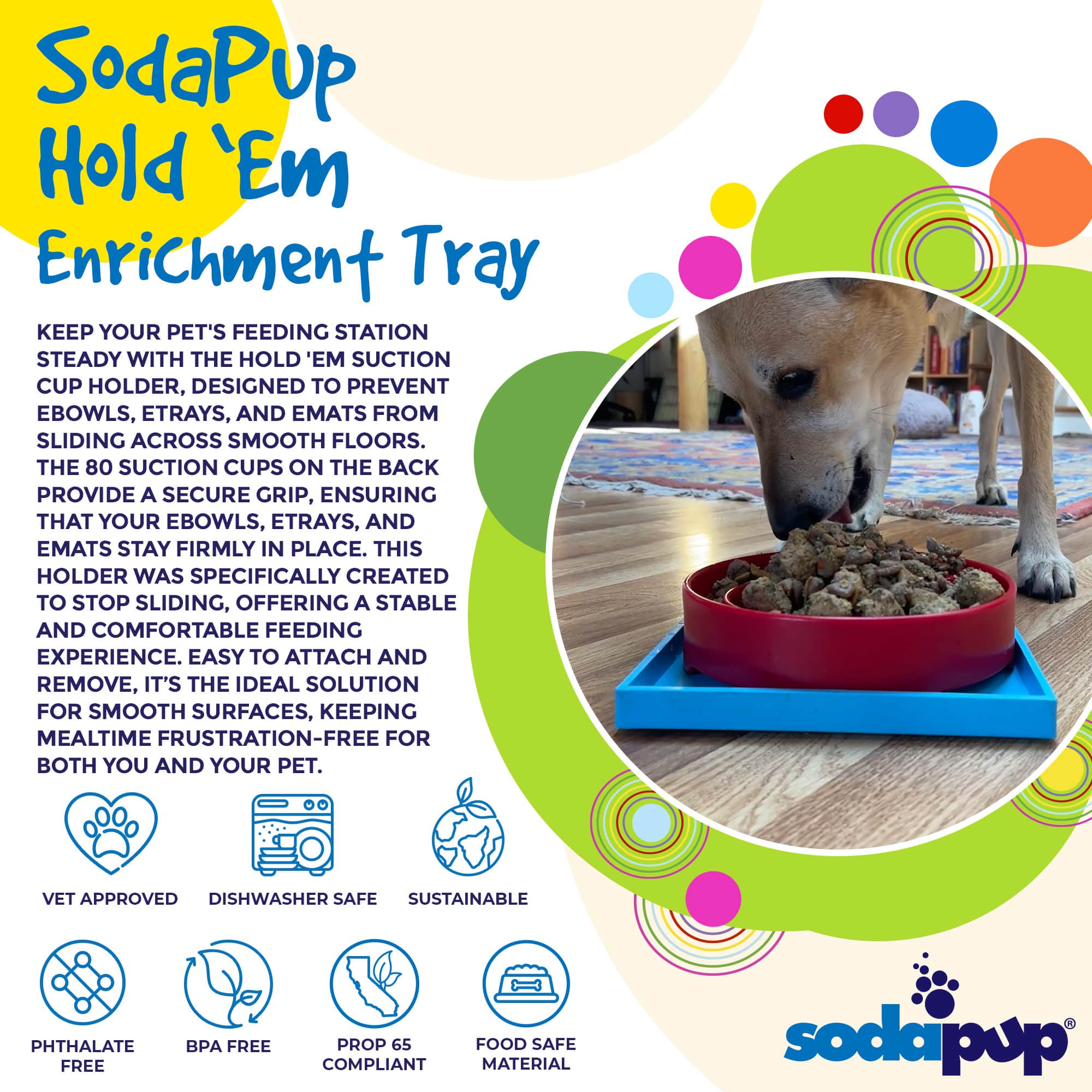 SodaPup Dog Toys - Hold 'em Suction Cup Holder for eBowls, eTrays, and eMats: Light Blue