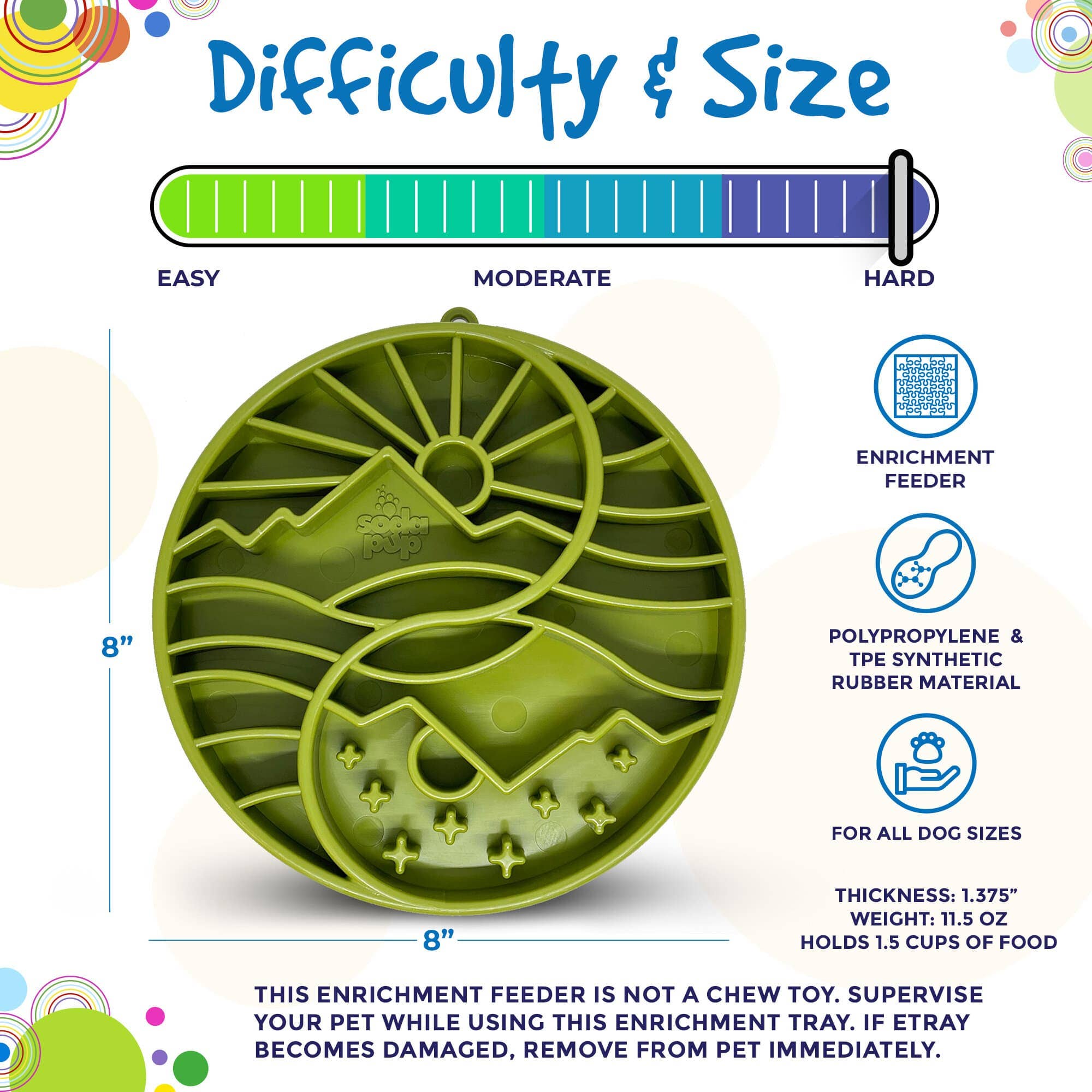 SodaPup Dog Toys - Yin Yang Design Shallow eTray Enrichment Slow Feeder Tray for Dogs: Green