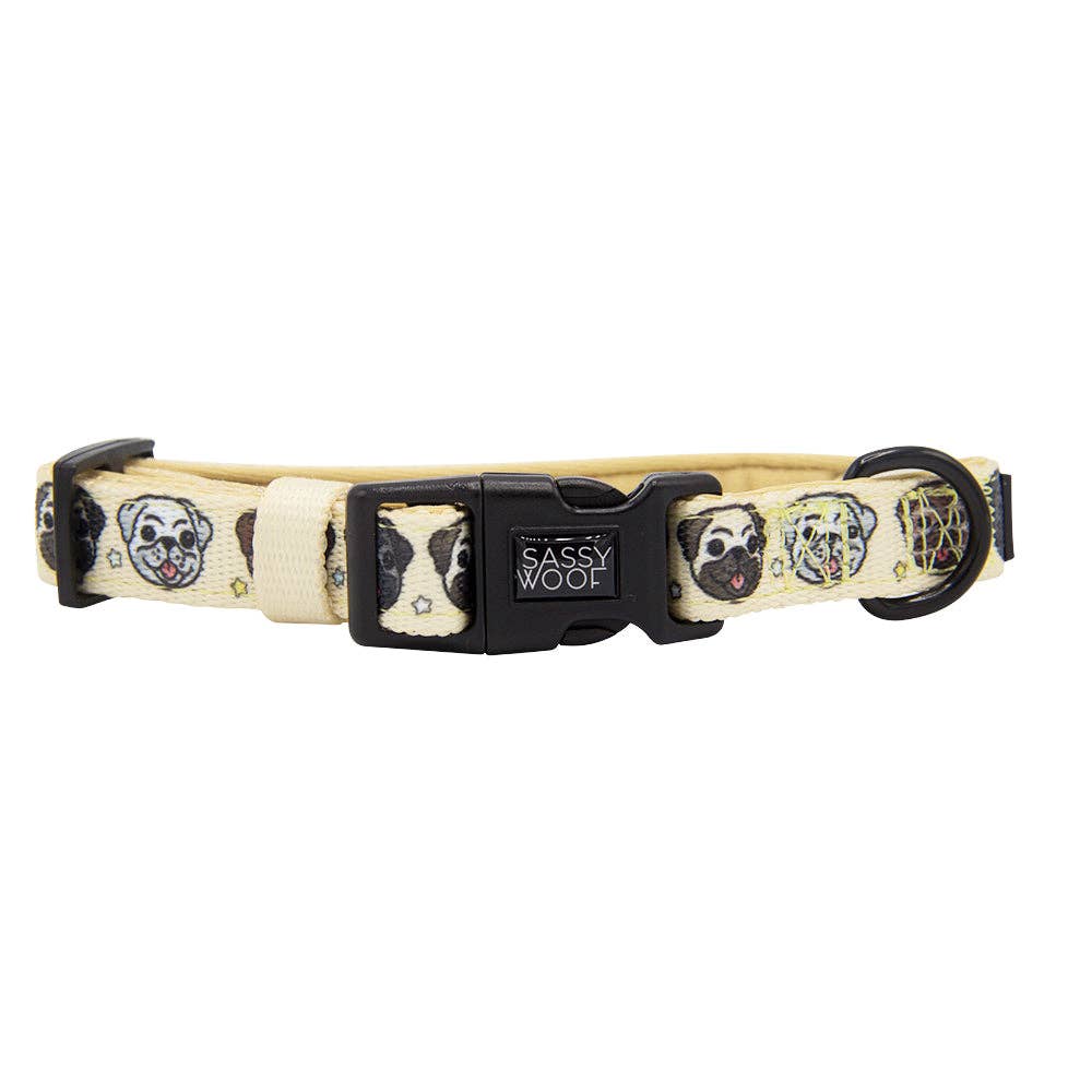 SASSY WOOF - Dog Collar - It's a Pug's Life: Medium