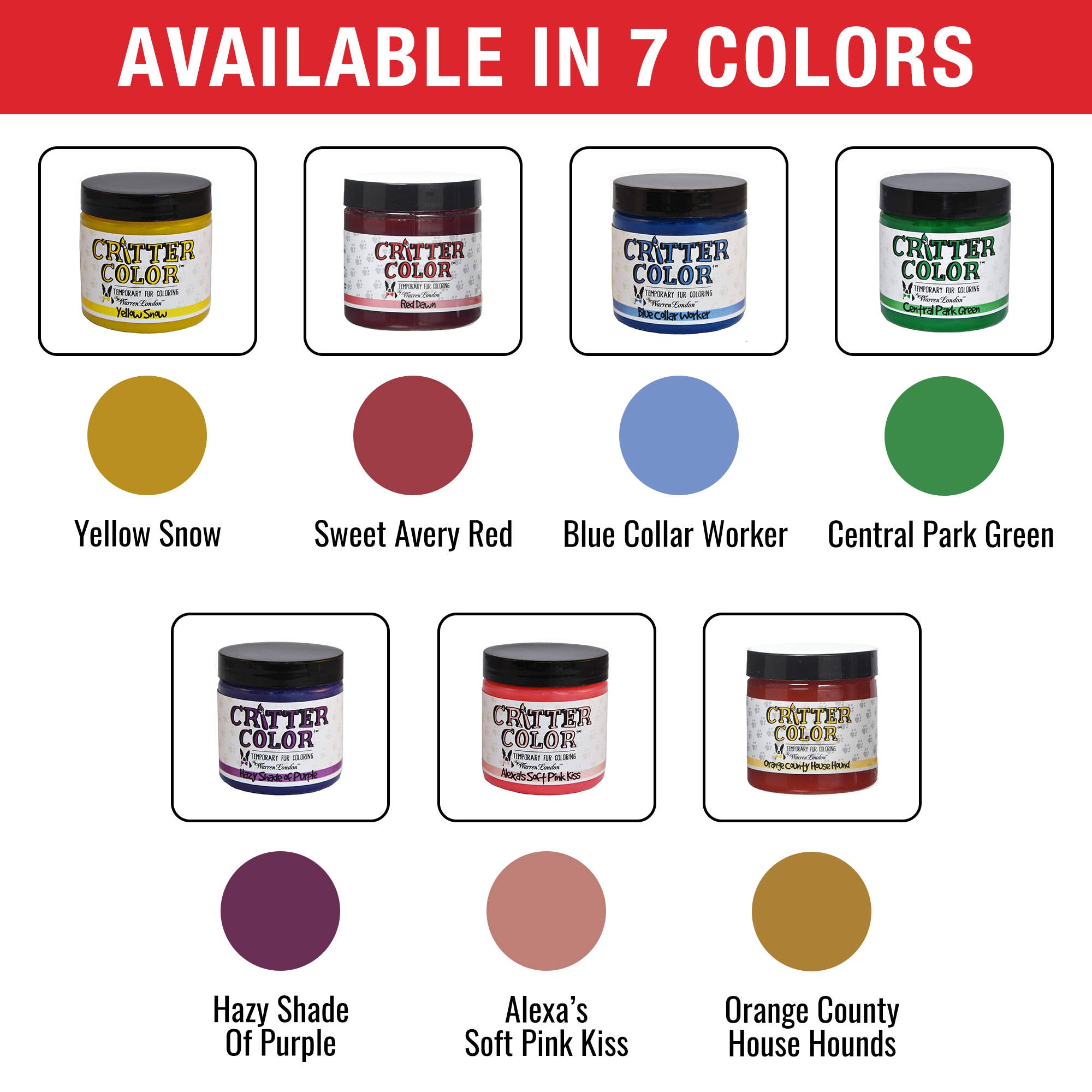 Warren London Dog Products - Critter Color - Temporary Fur Coloring - 7 Color Options: All 7 Colors