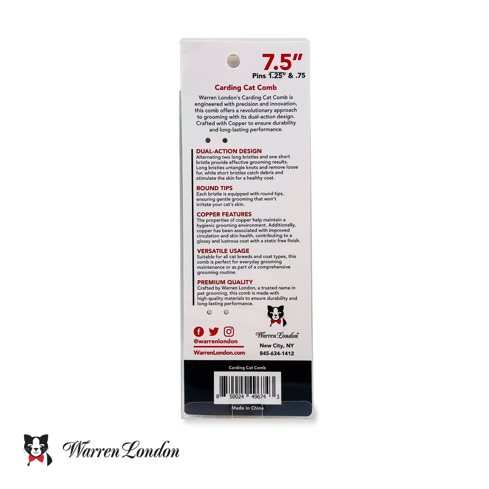 Warren London Dog Products - Carding Comb for Cats 7.5" - Gentle and Effective Grooming