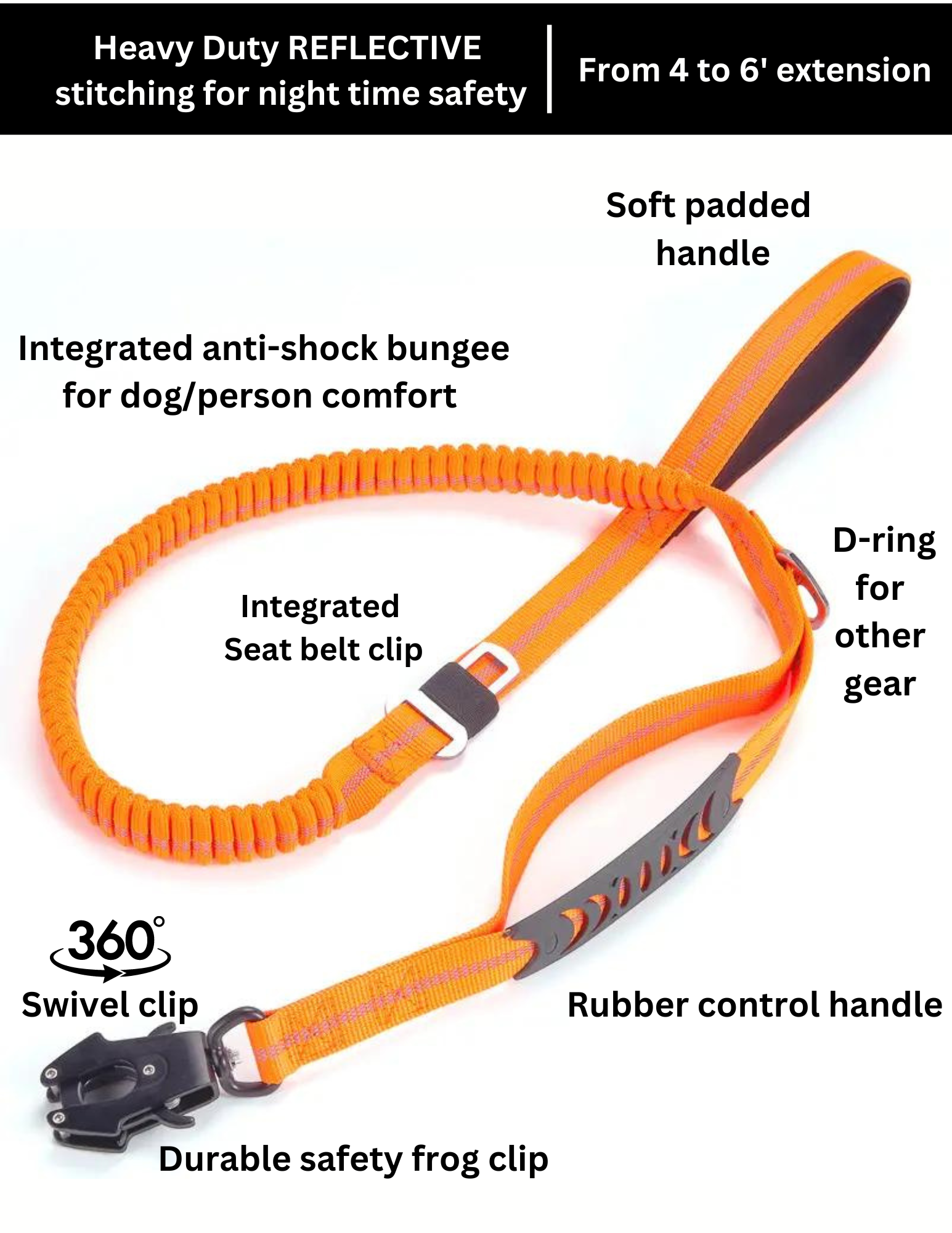 DOGWORX, LLC - Trail Buddy Tactical Multi-Function Leash - ORANGE