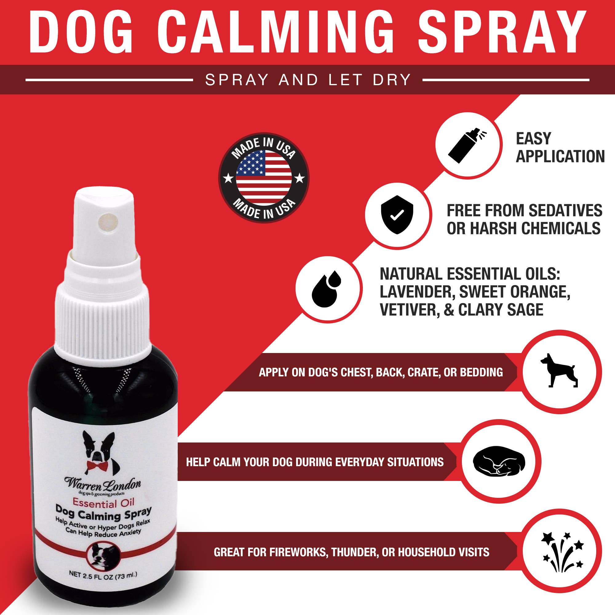 Warren London Dog Products - Essential Oil Dog Calming Spray - 2.5 oz