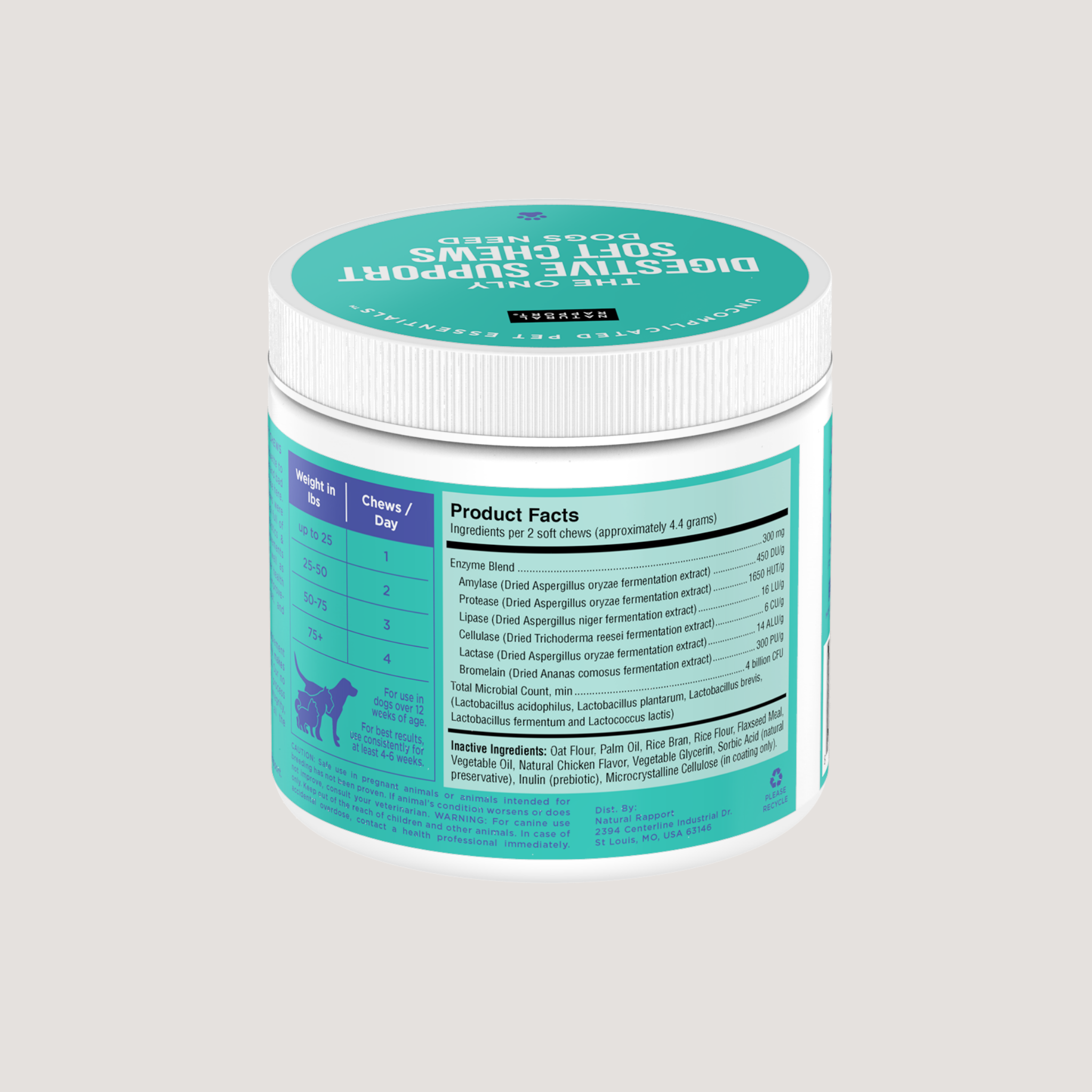 Natural Rapport - The Only Digestive Support Soft Chews Dogs Need: 120 count jar