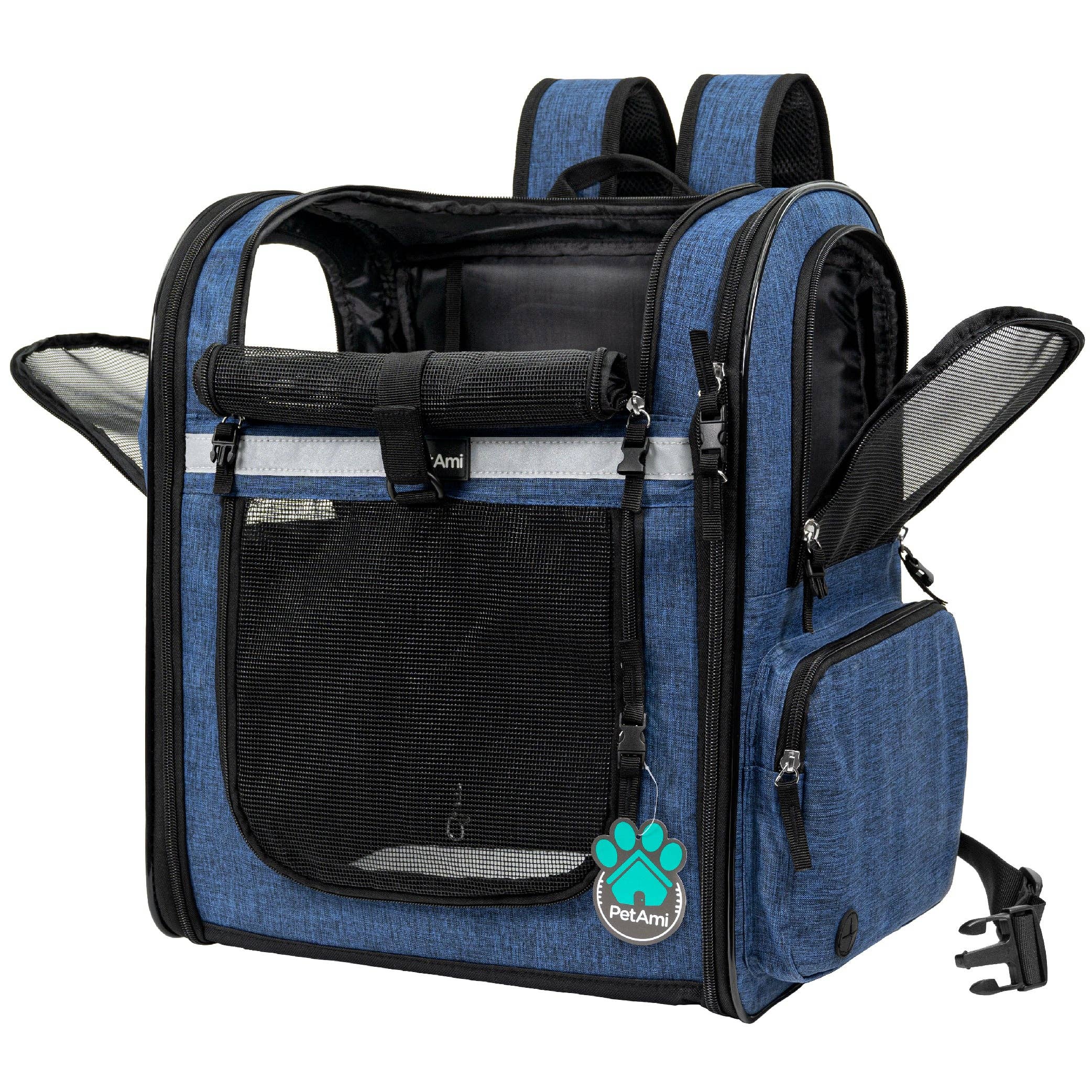 PetAmi - Ultimate 4 Way Entry Pet Carrier Backpack: Black / One Size - 14.5" x 11.5" x 18" (LxWxH)