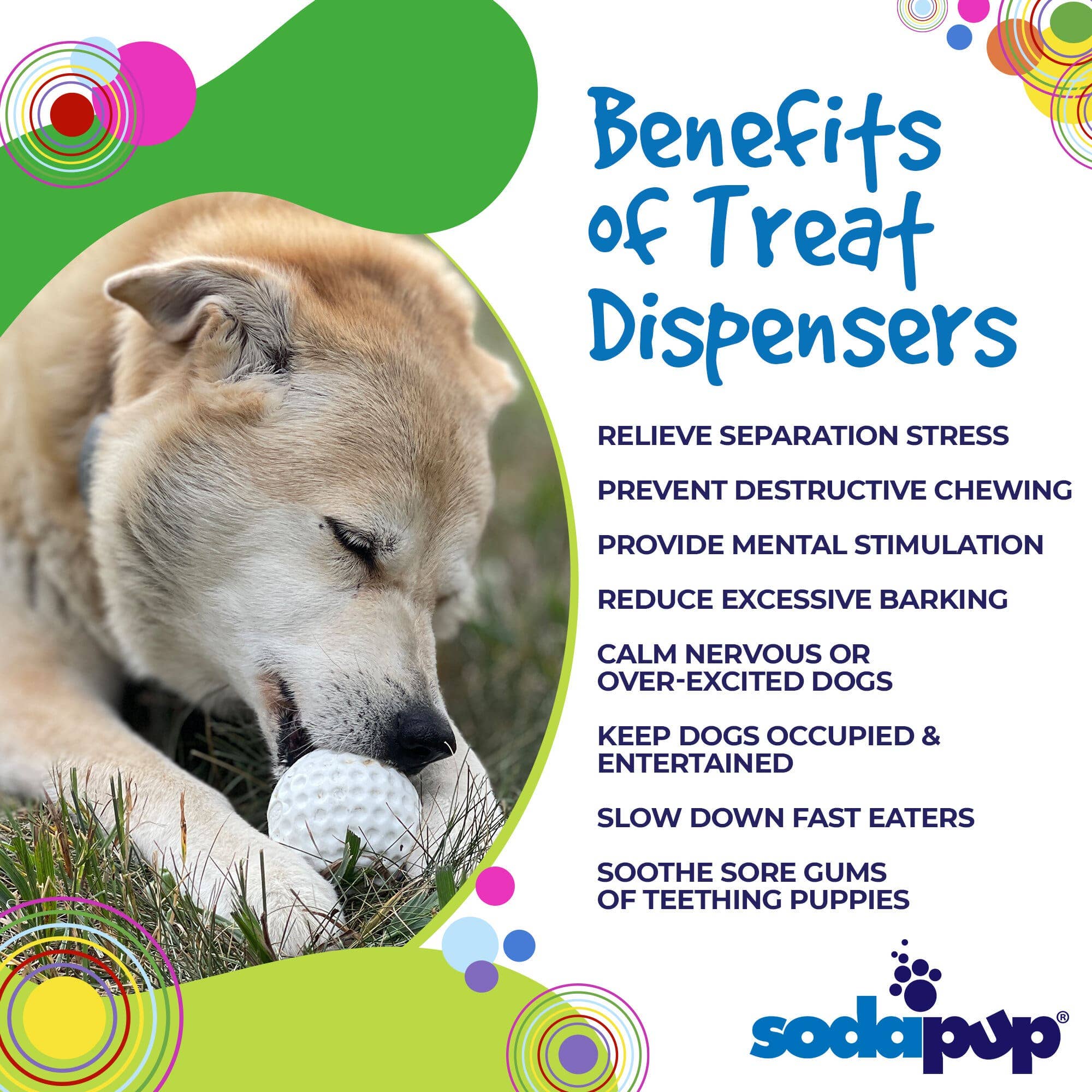 SodaPup Dog Toys - Golf Ball Rubber Treat Dispenser & Enrichment Toy